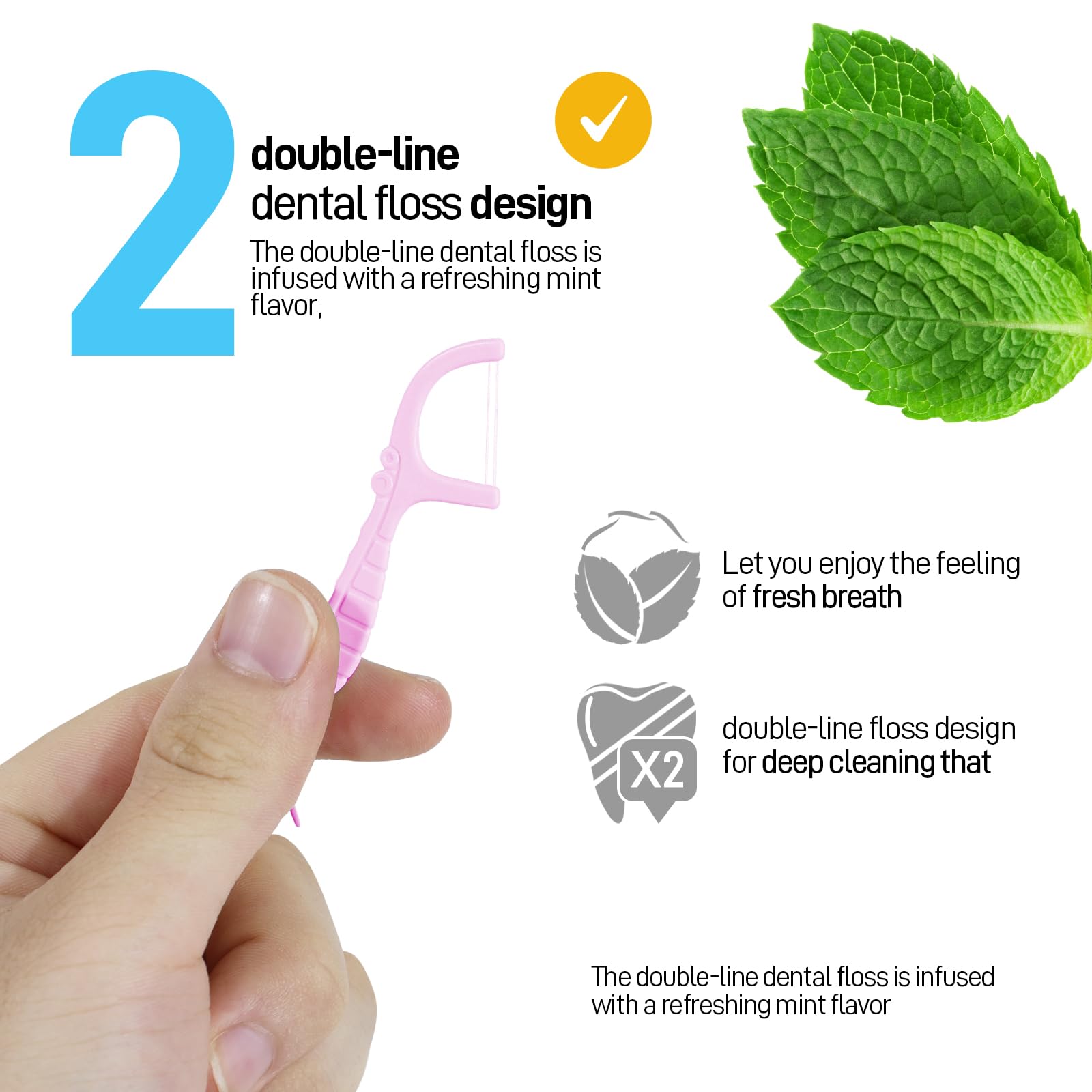 Holy Rose Pink Dental Floss Picks - 104 Count Mint Flavored Twin Line Flossers with 2 Travel Cases | Oral Care Tool for Clean & Fresh Teeth | Perfect for Travel, Home & Office Use