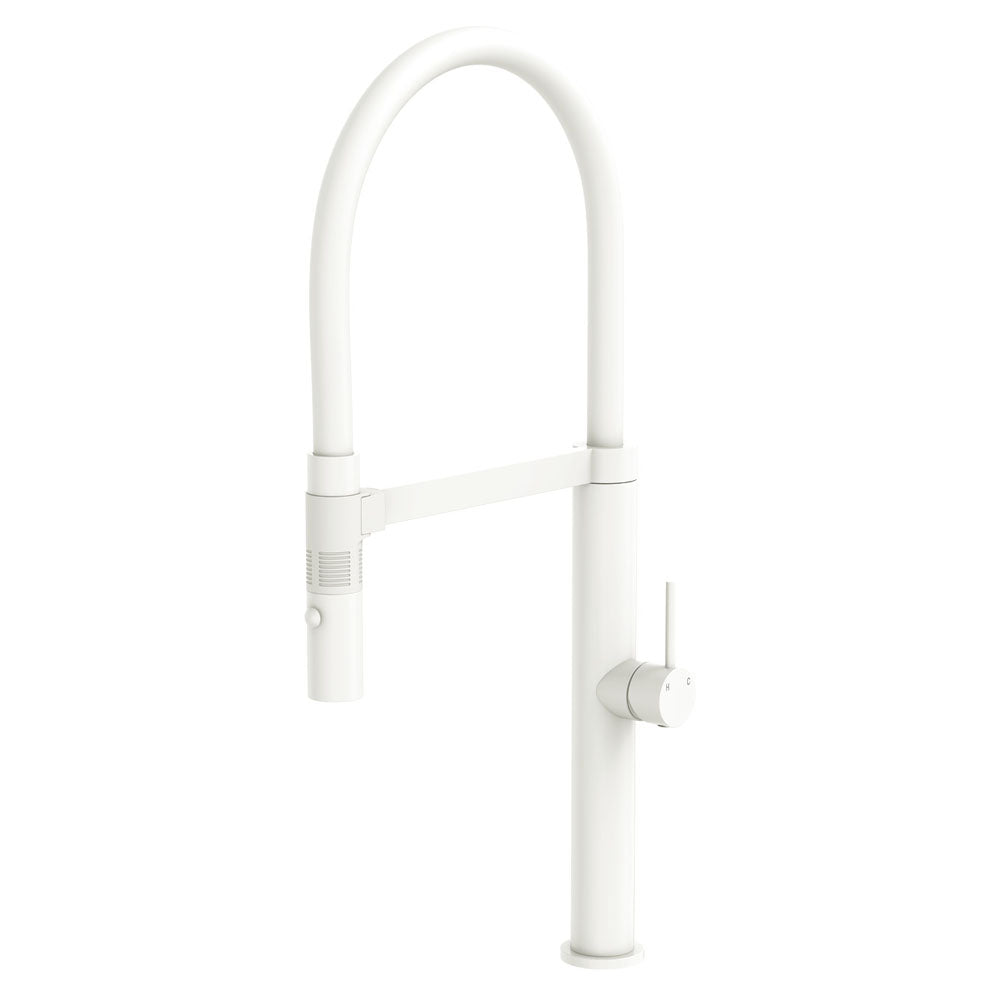 Fienza 228109MWW Kaya Pull Down Kitchen Sink Faucet with Matte White Finish - Modern Water-Saving Design for Cooking, Washing Dishes & Food Prep