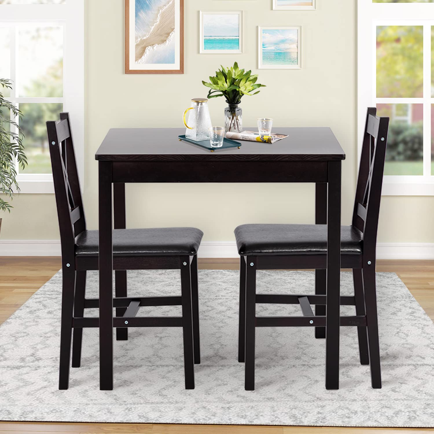 Space-Saving Dark Brown Wooden Kitchen Dining Table and Chairs Set - Perfect for Small Homes, Restaurants & Pubs | Compact Dining Solution for Apartments, Cafes & Cozy Gatherings