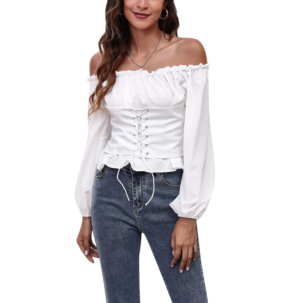 Women's Stretchy One Shoulder Blouse - Ruched Lantern Sleeve Cropped Top for Casual Outings & Night Out
