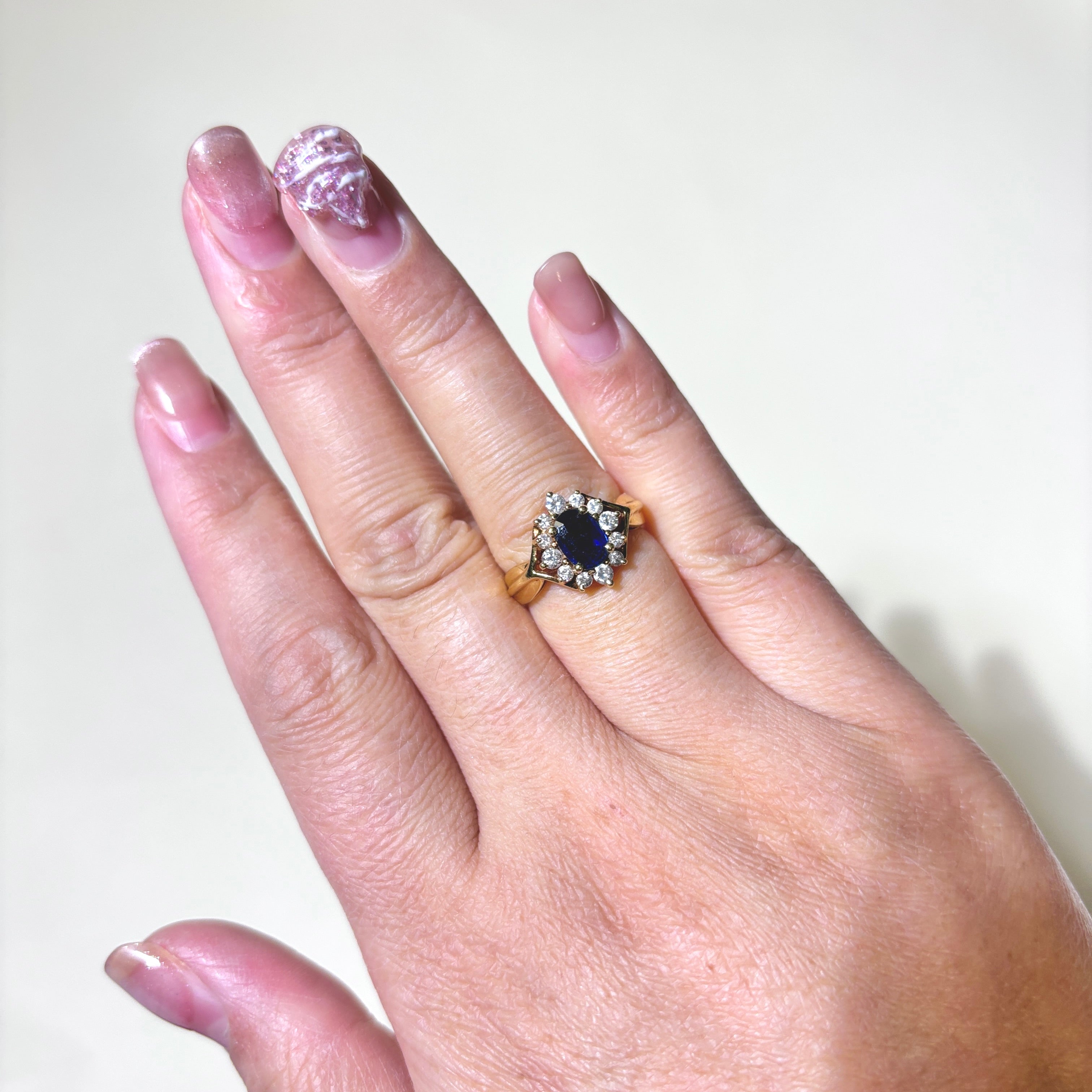 18K Yellow Gold Sapphire & Diamond Halo Engagement Ring | 0.62ct Natural Sapphire & 0.33ctw Diamond | Size 5 | Perfect for Wedding, Proposal & Anniversary Gifts