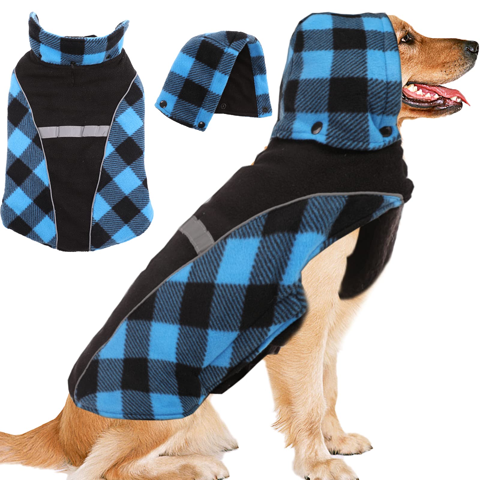 Extra Warm Dog Winter Coat - British Plaid Reflective Jacket with Detachable Hood for Small, Medium & Large Dogs | Cold Weather Pet Apparel, Vest & Hoodie for Outdoor Walks & Winter Adventures