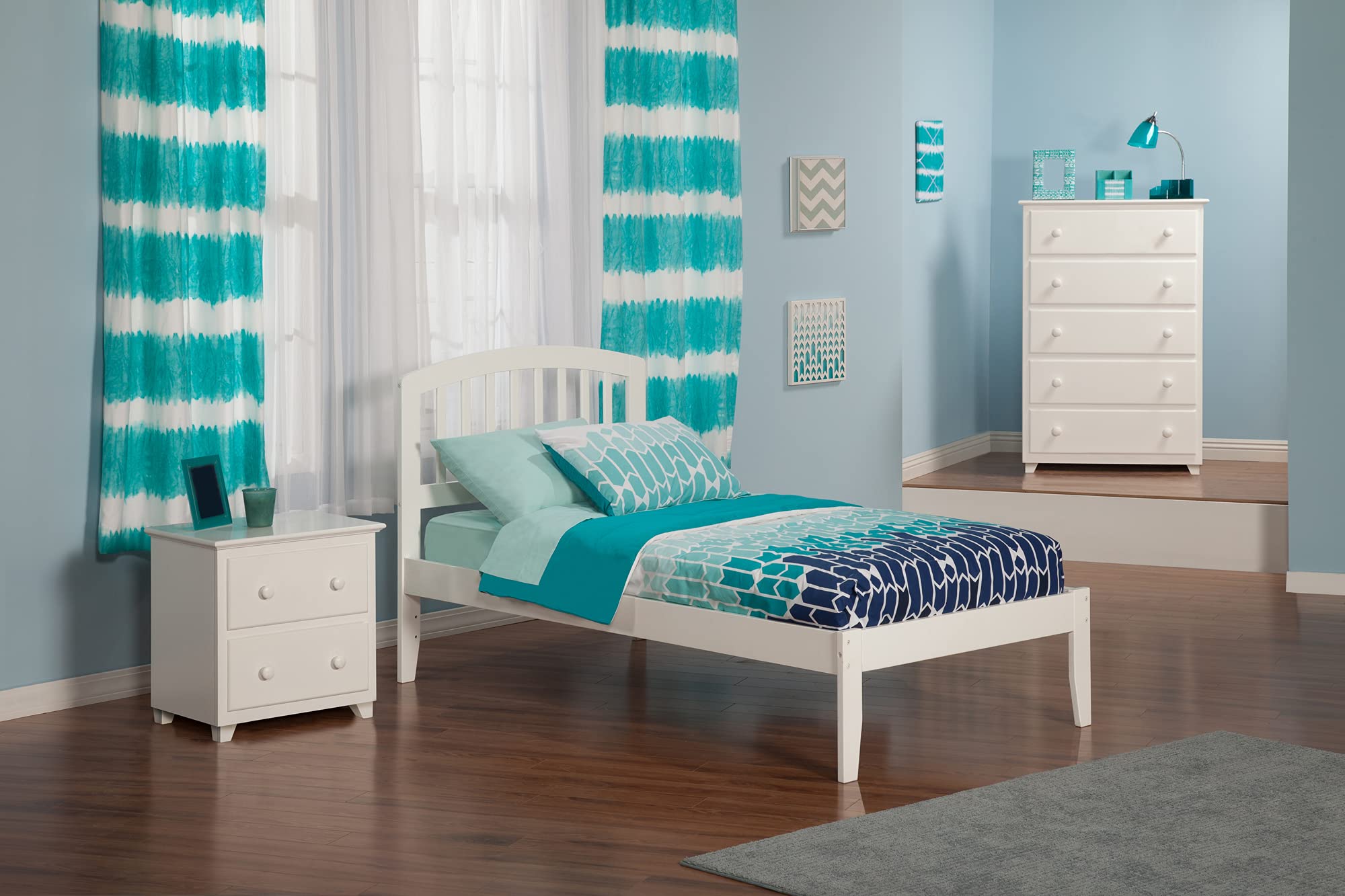 Atlantic Furniture AR8811002 Richmond Twin XL Platform Bed with Open Foot Board - White | Modern Minimalist Bed Frame for Small Spaces, Kids & Guest Rooms