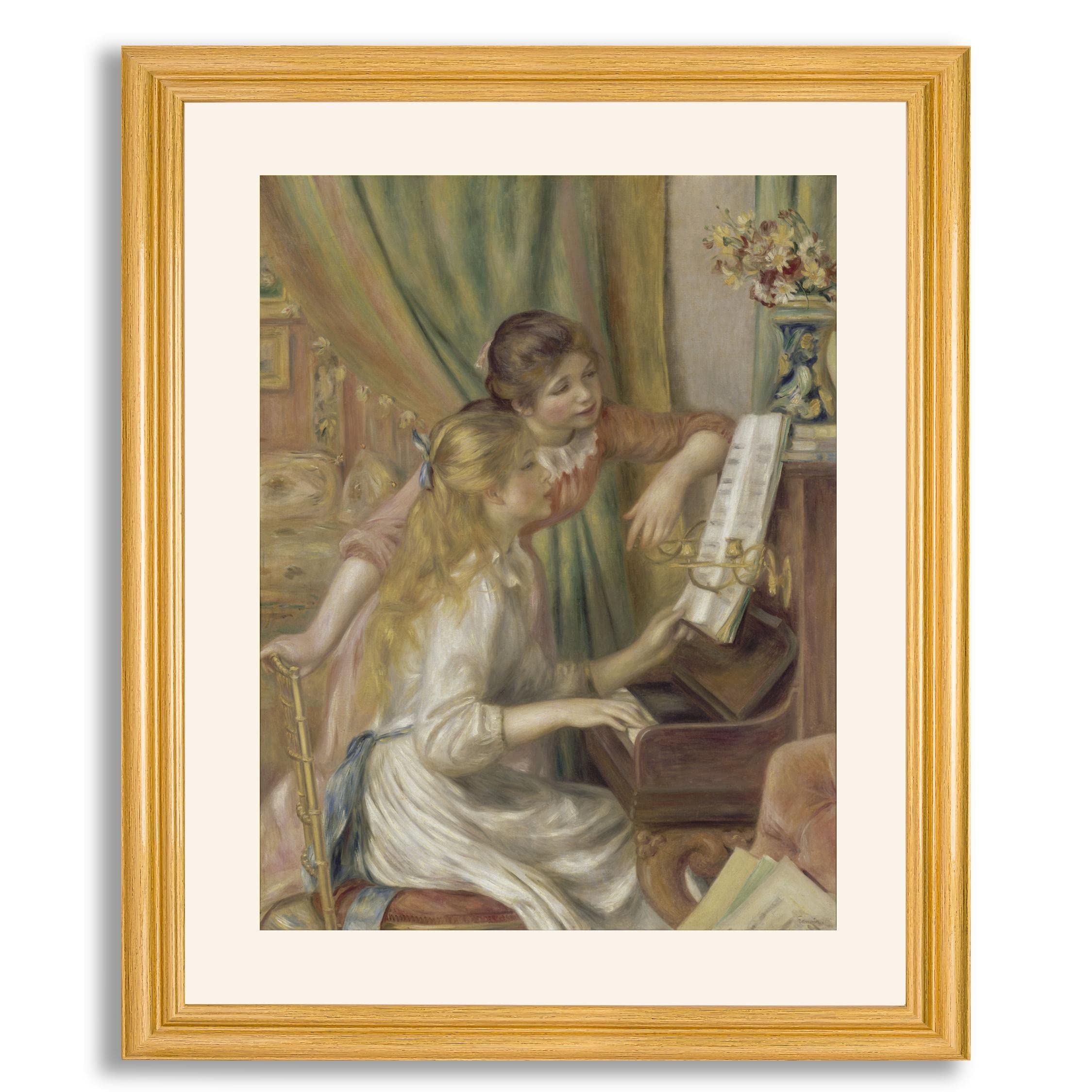 Pierre-Auguste Renoir 'Young Girls at the Piano' Framed Art Print - Premium Canvas Reproduction Wall Decor for Living Room, Bedroom & Office - Vintage French Impressionist Painting in Wooden Frame - Perfect Gift for Art Lovers & Home Decor