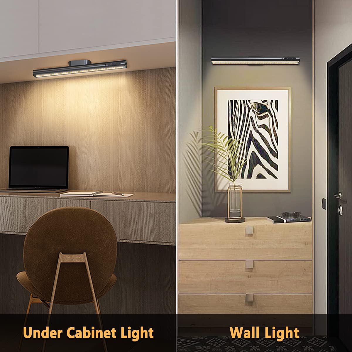 Hapfish Rechargeable Magnetic LED Light Bar with Remote - Dimmable Battery Powered Wall Strip Lights for Under Cabinet, Mirror, Closet, Picture & Kitchen Lighting | Wireless Desk Lamp for Home & Office Use - Black