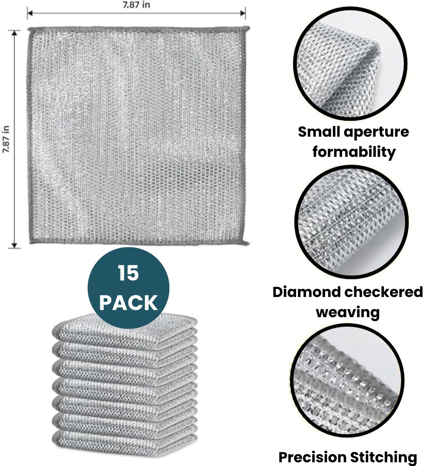 Stainless Steel Scrubber Pads - 6 Pack Multipurpose Wire Dishwashing Rags for Wet & Dry Cleaning, Non-Scratch Dishcloth for Washing Dishes, Sinks, Countertops - Perfect for Kitchen Cleaning & Household Chores