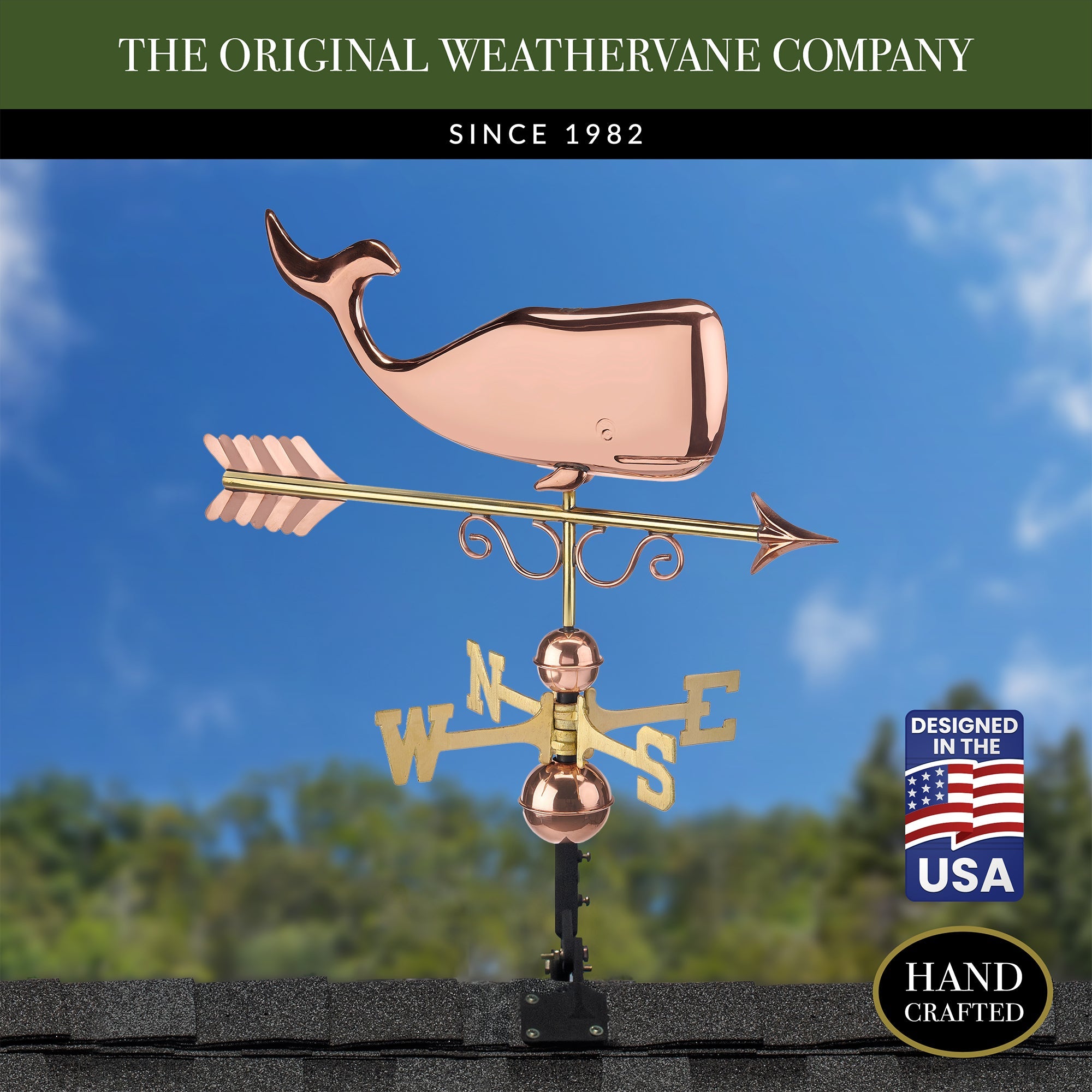 Save the Whales™ Decorative Copper Weathervane - Handcrafted Nautical Roof Ornament for Garden, Yard & Beach House Decor | Perfect Coastal Home Accent for Outdoor & Marine-Themed Spaces