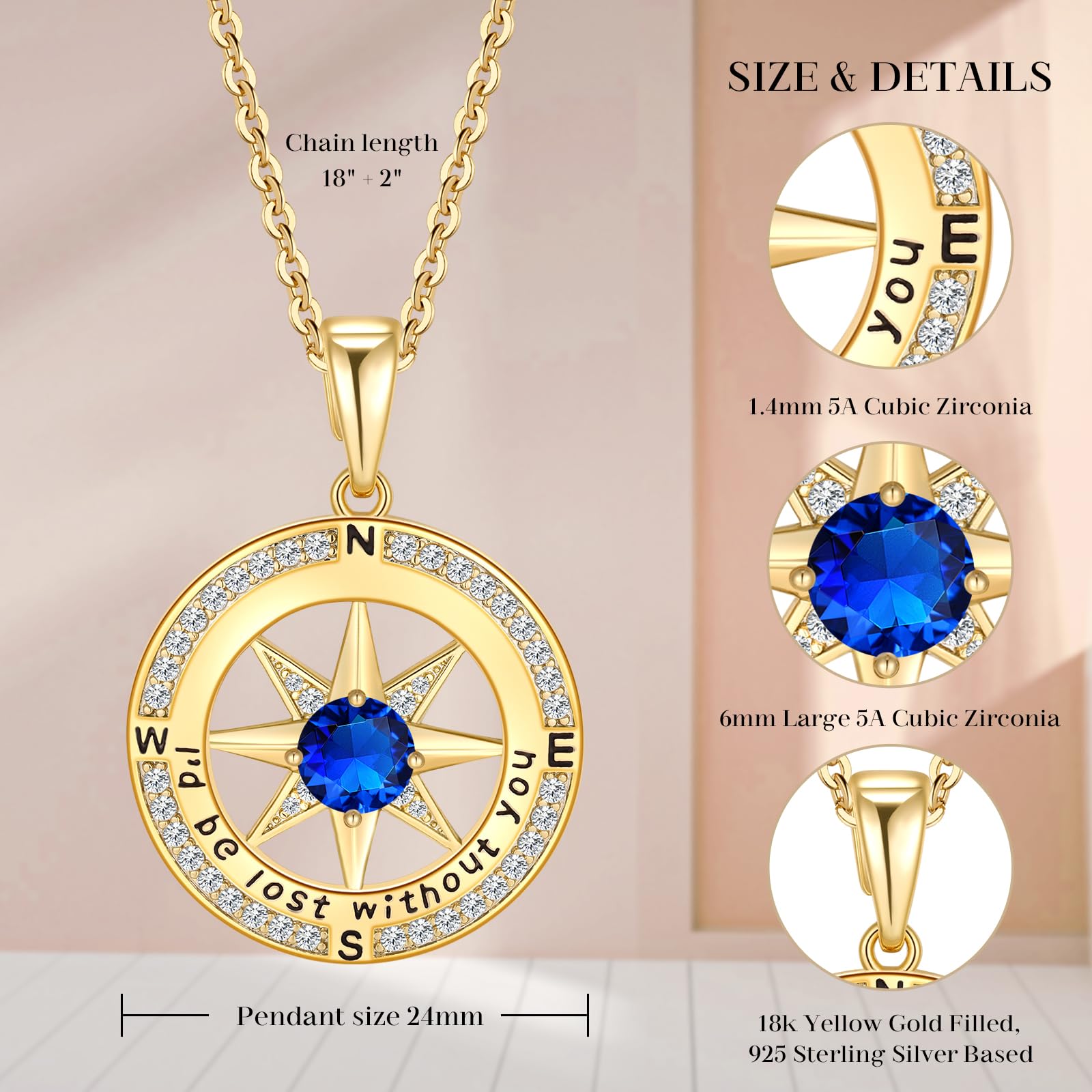 Elegant Gold Compass Necklace for Women - Perfect Anniversary & Birthday Gift for Wife, Her, Girlfriend - Ideal for Travel Lovers, Outdoor Adventures & Special Occasions