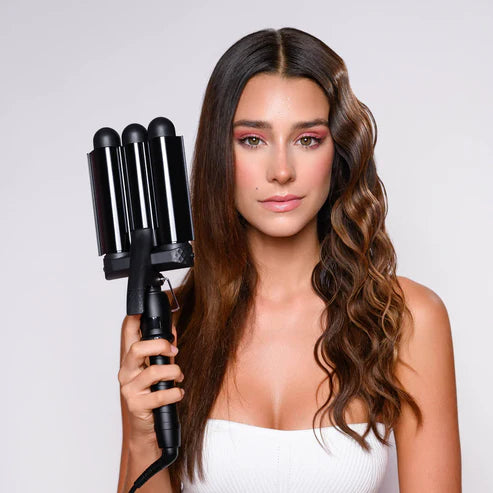 Mermade Hair Pro Waver 32mm - Professional 3-Barrel Hair Curling Iron for Beach Waves - Black | Perfect for Salon Styling, Home Use & Special Occasions