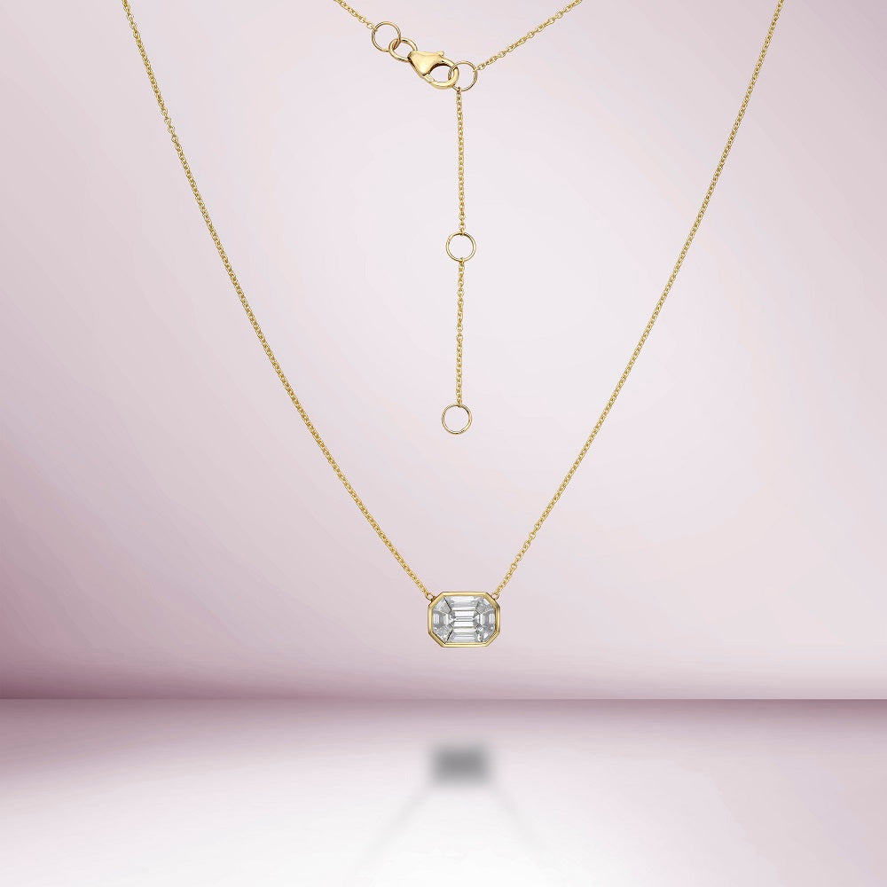 14K Gold Horizontal Illusion Rectangular Diamond Necklace (0.50 ct Bezel Set) - Elegant Jewelry for Weddings, Anniversaries & Special Occasions