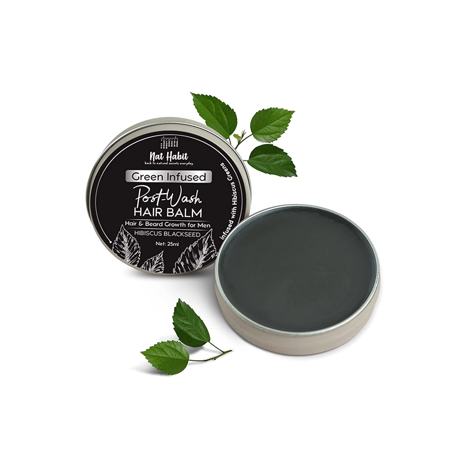 Organic Hibiscus Black Seed Hair & Beard Growth Balm - Natural Hair Smoothening & Straightening Treatment with Hibiscus Leaves (25ml, 35g) - Ideal for Men's Grooming, Daily Styling & Thicker Hair Care