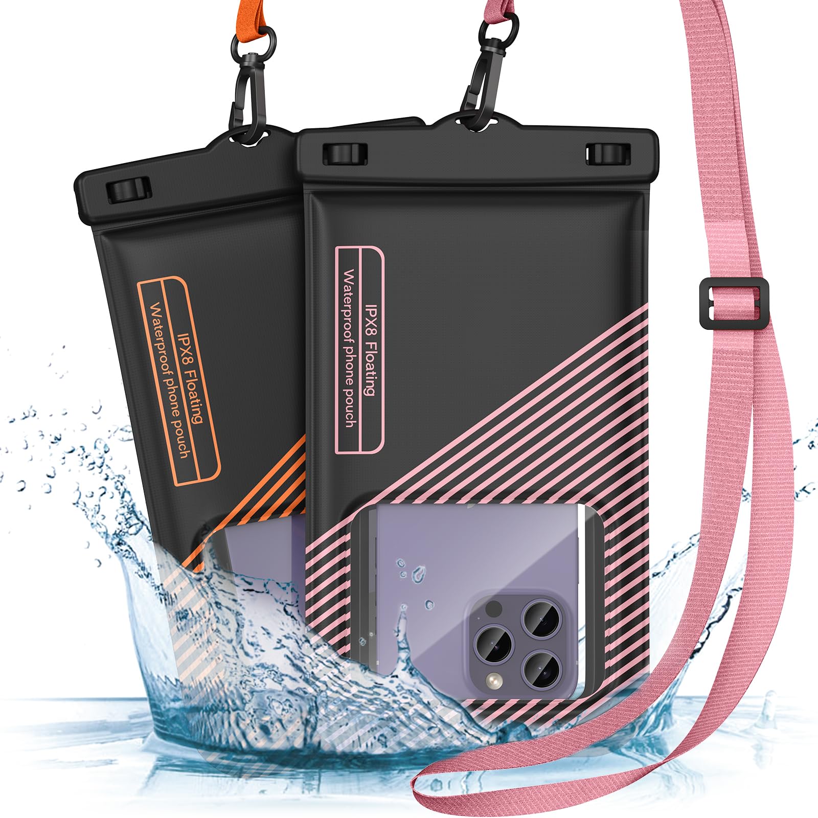 2 Pack IPX8 Waterproof Phone Pouch - Floating Dry Bag for iPhone 15/14/13 Pro Max & Galaxy S24/S23/S22 (Up to 9.0