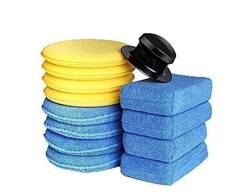 Premium Microfiber Car Wax Applicator Pads Set - 13-Piece Round & Rectangular Sponge Polishing Pads with Handles for Auto Detailing - Perfect for Car Waxing, Polishing & Detailing - Ideal for DIY Car Care & Professional Auto Detailing Services