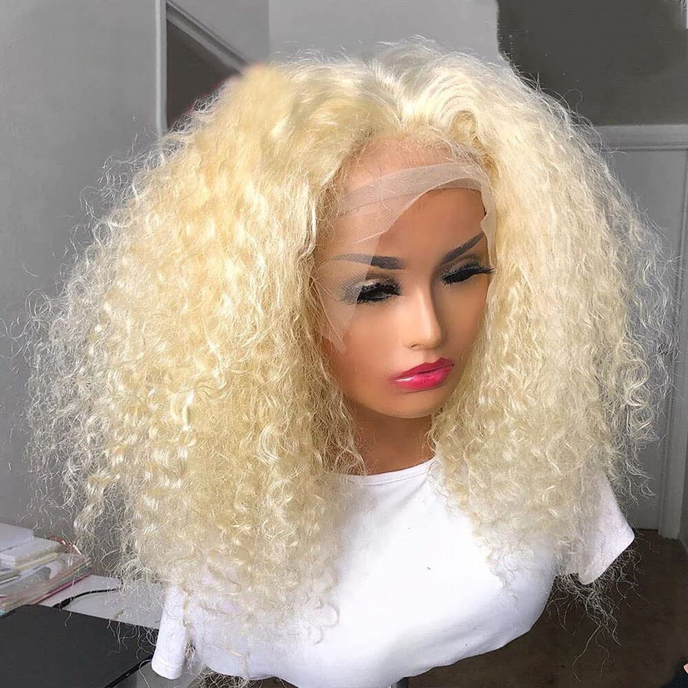 13x4 Blonde Lace Front Wigs Human Hair - Kinky Curly 13x6 HD 613 Lace Frontal Wig with Pre-Plucked Baby Hair - Natural Looking 613 Lace Closure Wig for Women (24 Inch, 13x6 Lace Front, 180 Density) - Perfect for Daily Wear, Parties & Special Occasions