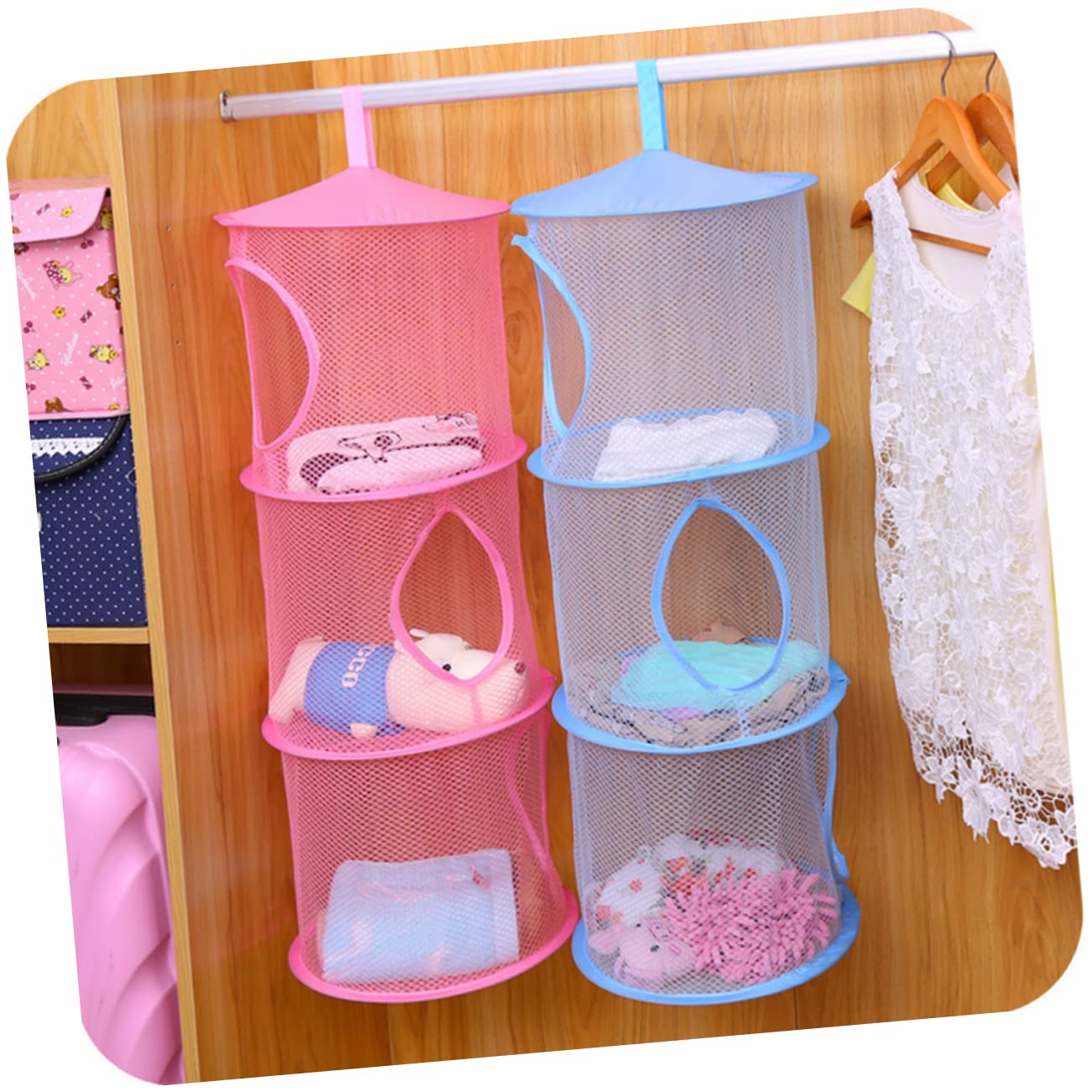 Alipis 3-Tier Collapsible Mesh Laundry Basket - Foldable Hanging Hamper Organizer with Breathable Mesh Bags for Clothes, Towels & Toys - Space Saving Storage Solution for Bedroom, Bathroom & Dorm Room