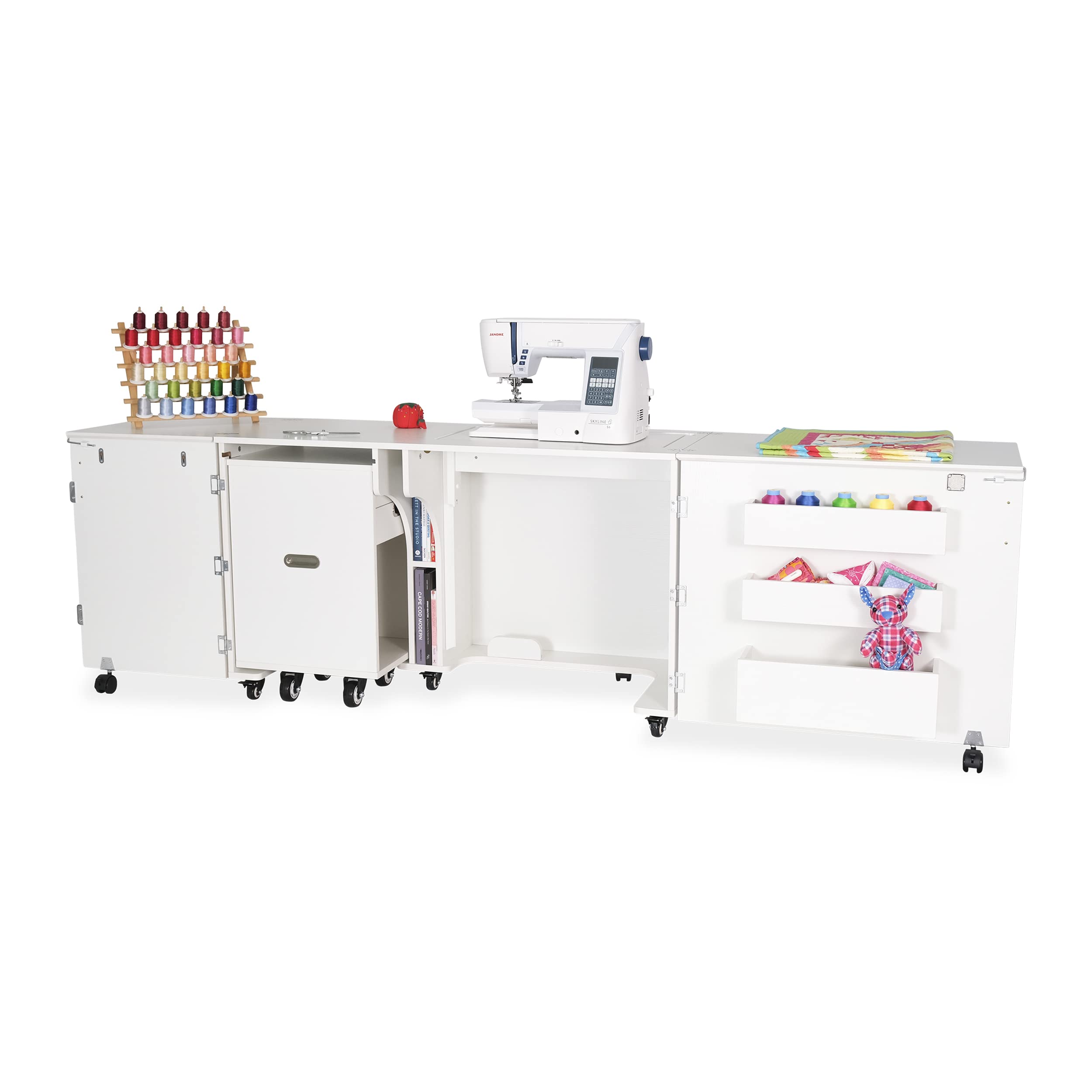 Premium Kangaroo Sewing Cabinet with Quilt Blocks - Ash White Storage Organizer for Quilting & Crafting | Perfect for Home Studios & DIY Sewing Projects