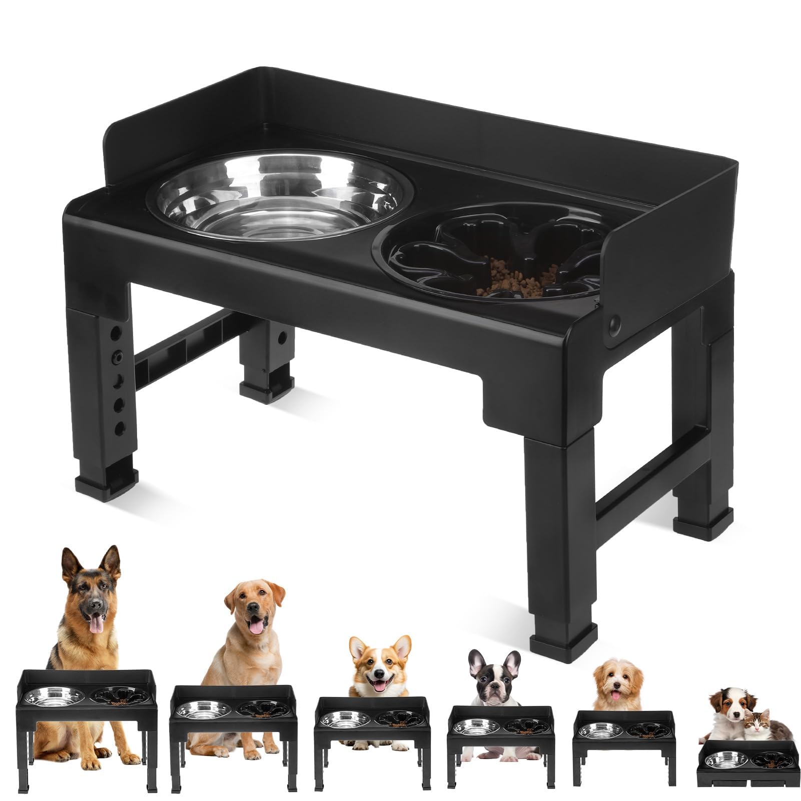 BINGPET Non-Slip Stainless Steel Dog Bowl - Black | Elevated Pet Food & Water Dish for Small, Medium & Large Dogs | Perfect for Indoor, Outdoor & Travel Use