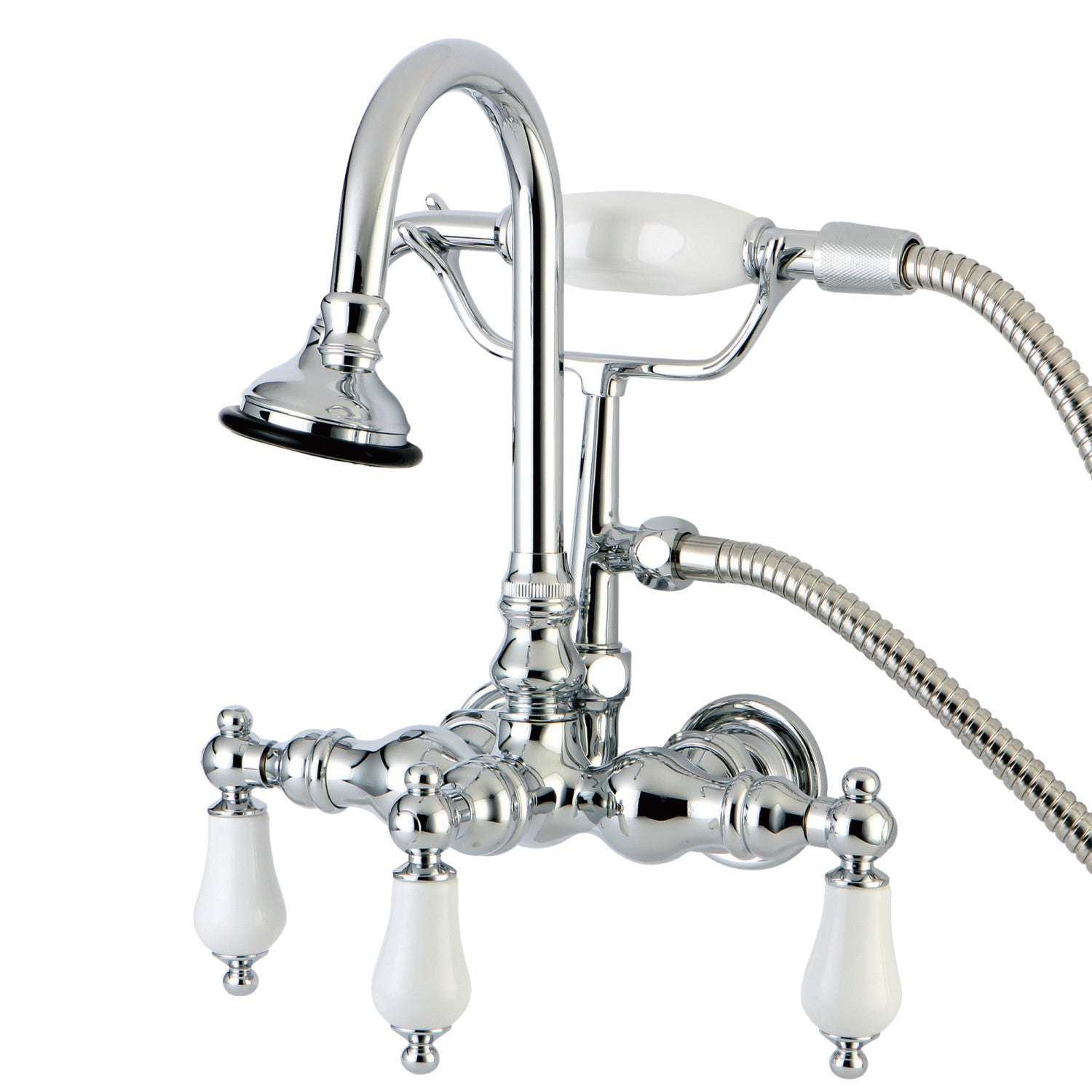 Vintage Clawfoot Tub Faucet with Hand Shower - 3 Handle Wall Mount 2 Hole Bathroom Fixture in Polished Chrome - Perfect for Antique & Classic Bathroom Renovations