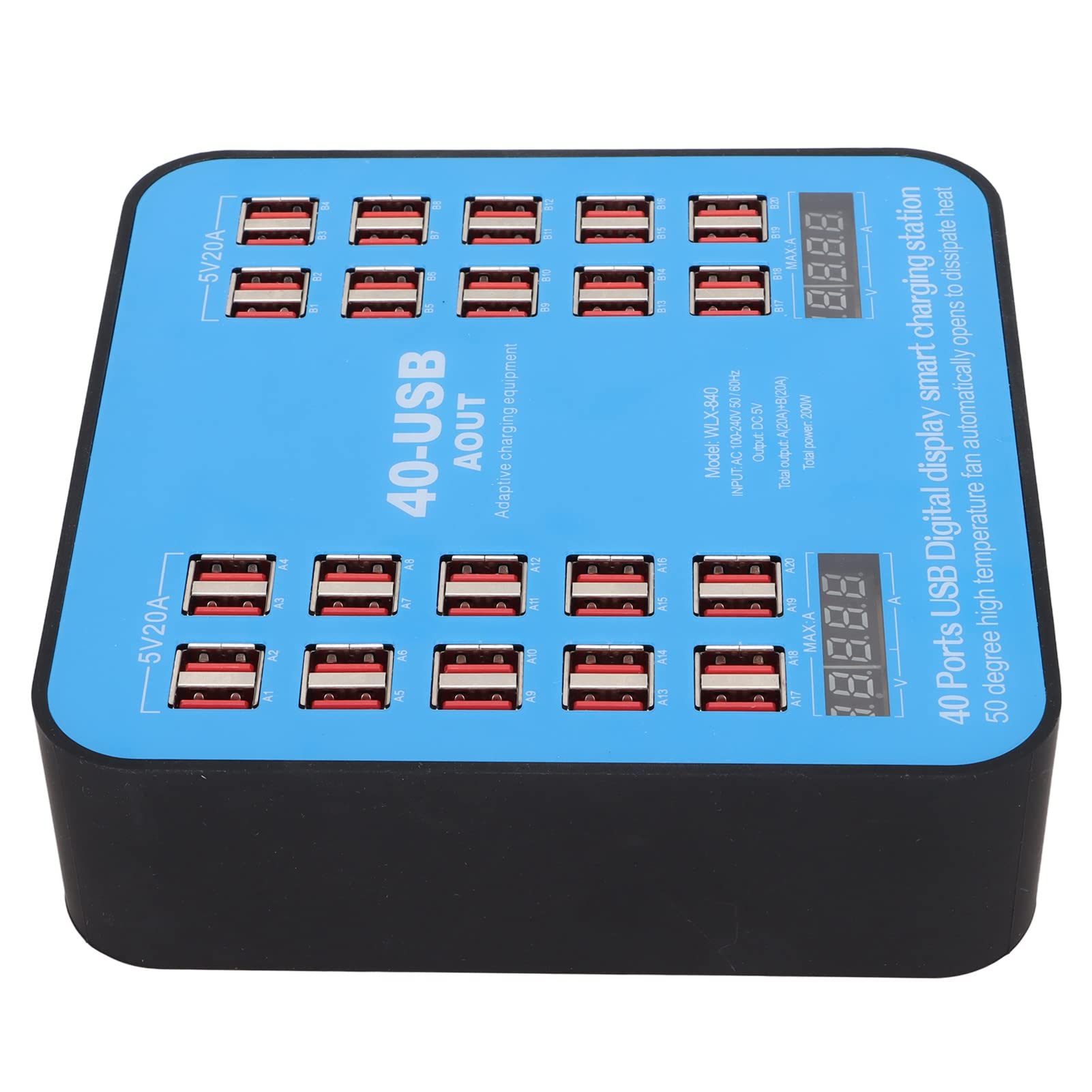 40-Port 200W USB Charging Station - Fast Multi-Device Charger Hub for Smartphones, Tablets & Laptops - Perfect for Offices, Schools, and Homes