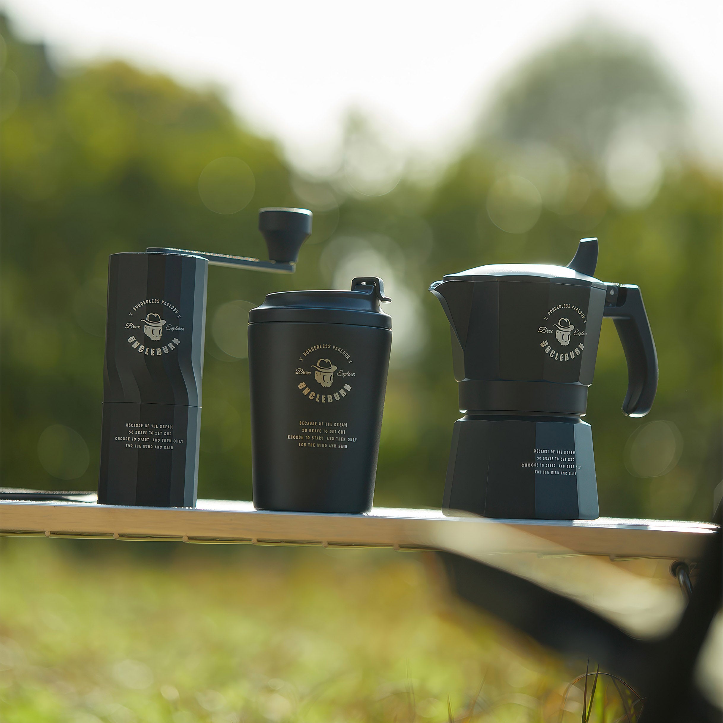Portable Travel Coffee Kit with Moka Pot & Manual Grinder - Compact Espresso Maker Set for Camping, Hiking & Outdoor Adventures