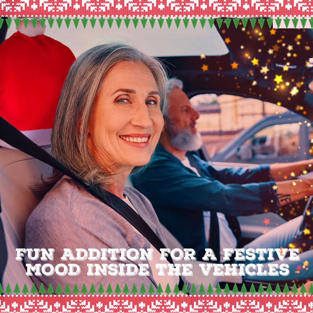 2 Pack Santa Hat Car Seat Headrest Covers - Festive Christmas Car Accessories for Vehicle Decor, Universal Fit for Most Cars - Perfect for Holiday Road Trips & Christmas Car Parades