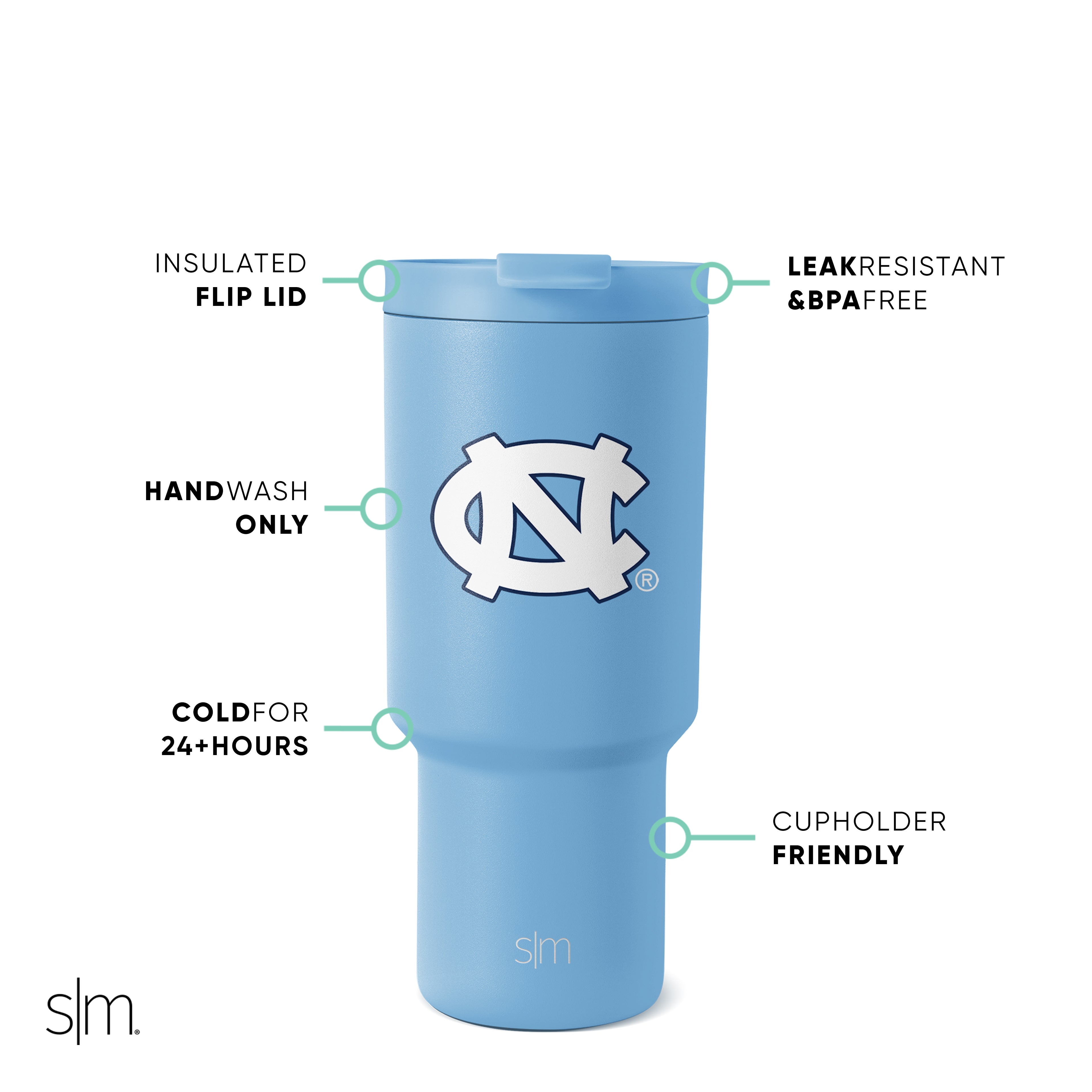 Collegiate Trek Tumbler - Insulated Stainless Steel Water Bottle with Lid & Straw, Leakproof Travel Mug for College Students, Hiking & Outdoor Activities