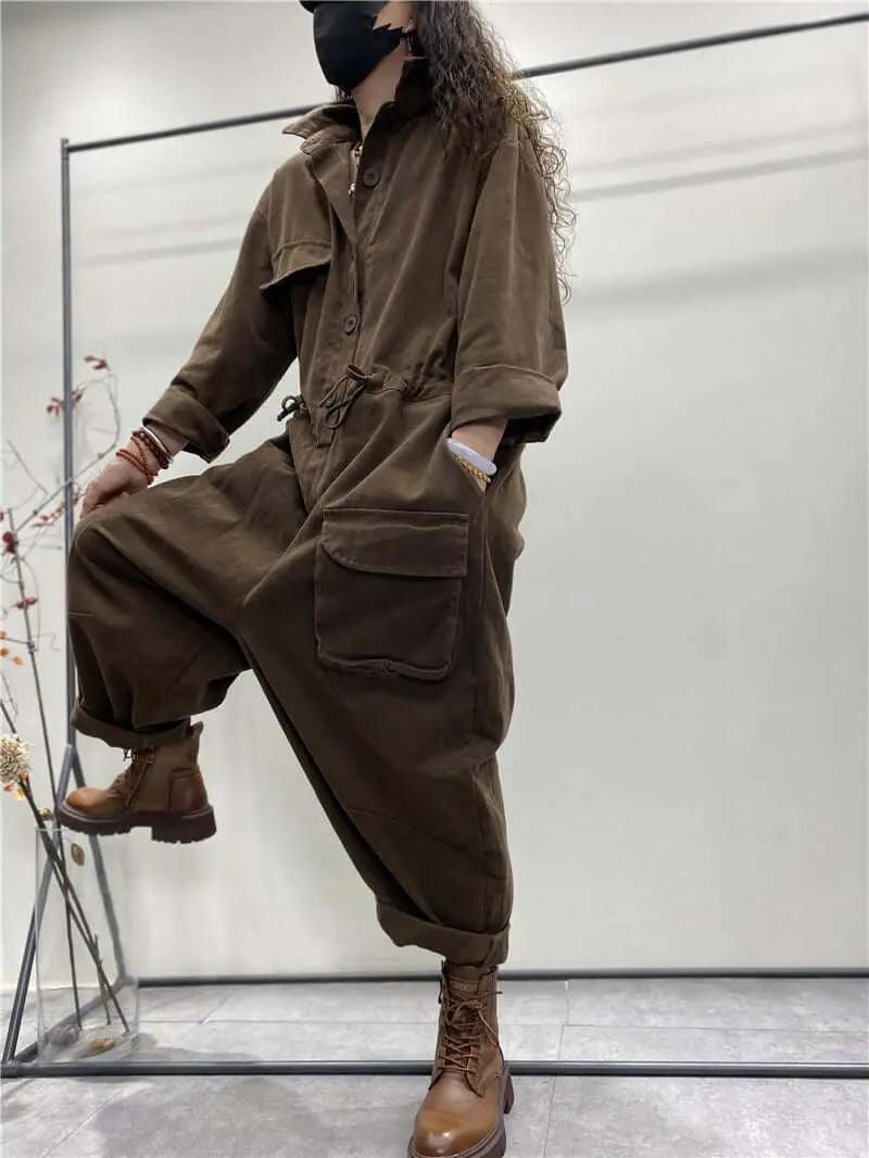 Women's Denim Jumpsuit with Long Sleeves & Pockets - Stylish Casual Outfit for Everyday Wear, Work or Weekend Outings