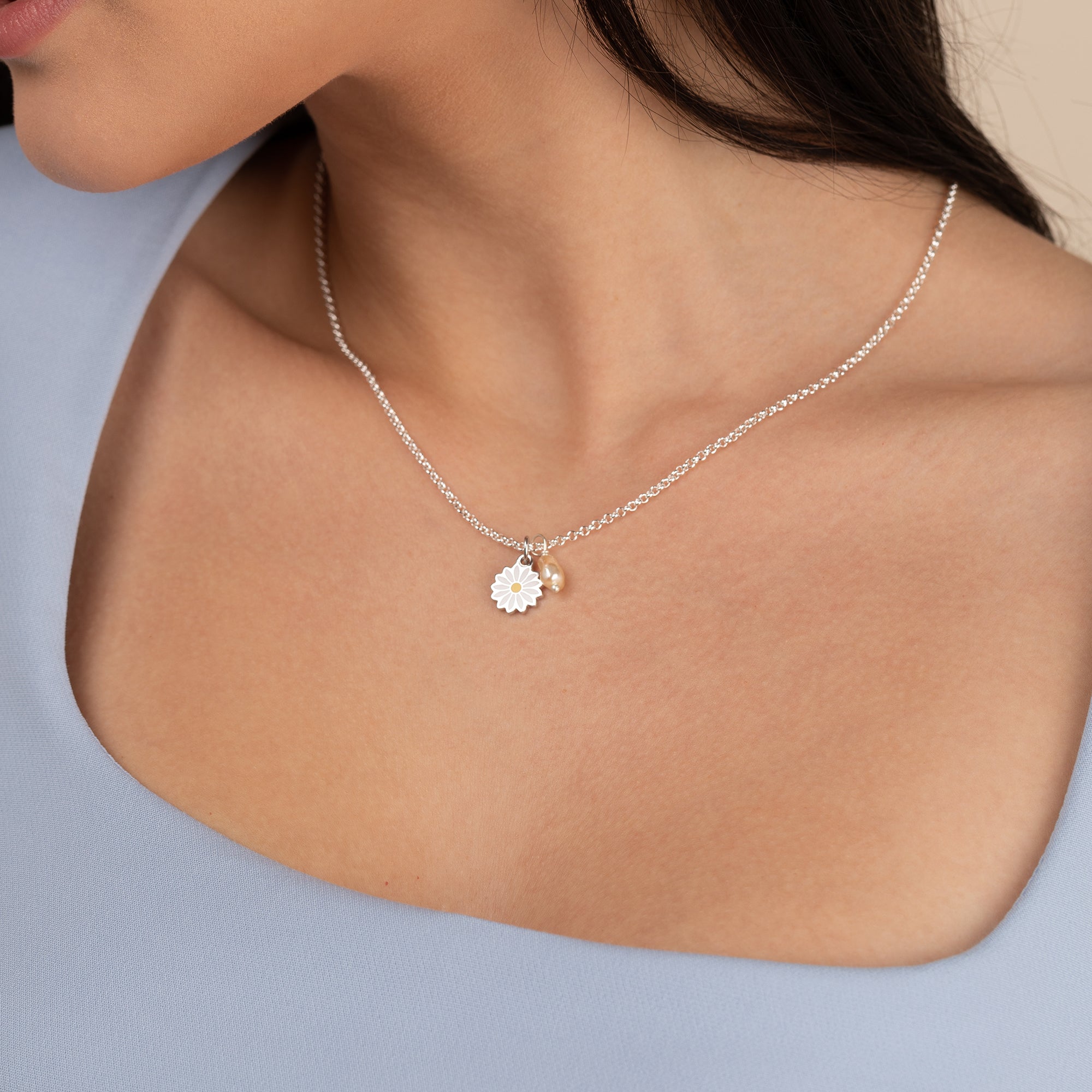 Elegant Daisy & Pearl Duo Charm Necklace for Women - Perfect for Weddings, Anniversaries, and Special Occasions