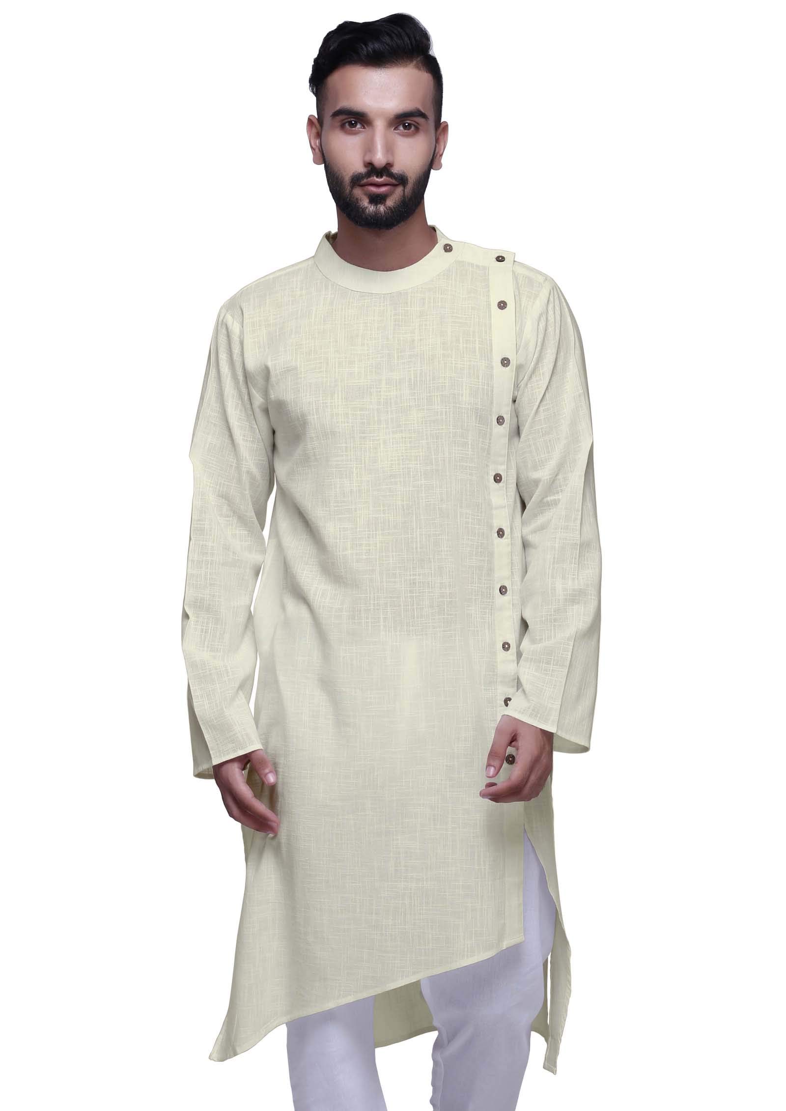 Atasi Men's Solid Satin Slub Long Sleeve Kurta Shirt - Elegant Traditional Wear for Weddings & Festivals