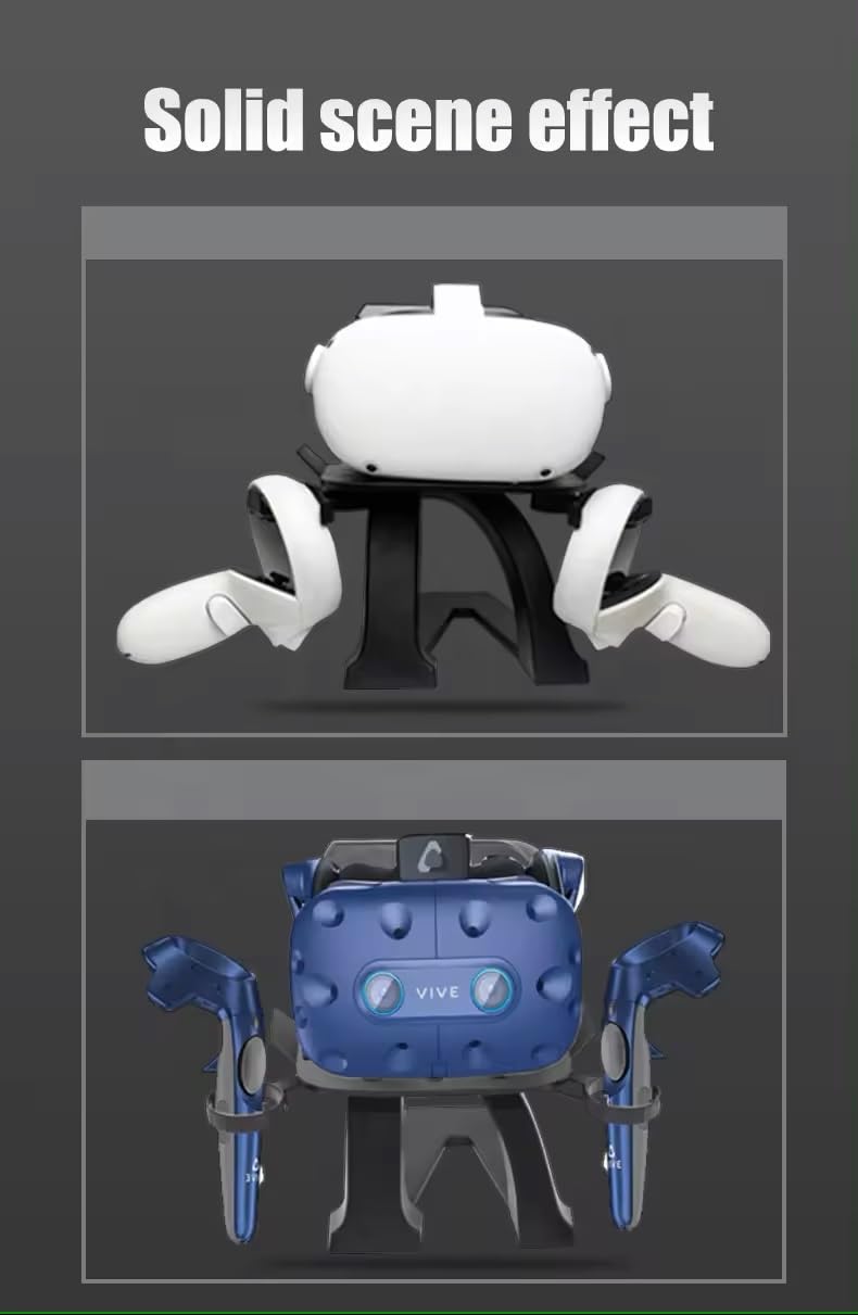 VR Headset Stand with Controller Holder for Meta Quest Pro, Quest 2 & Rift S - Black Gaming Accessory Organizer for Virtual Reality System - Perfect for VR Gaming Setup, Living Room Display & Charging Station
