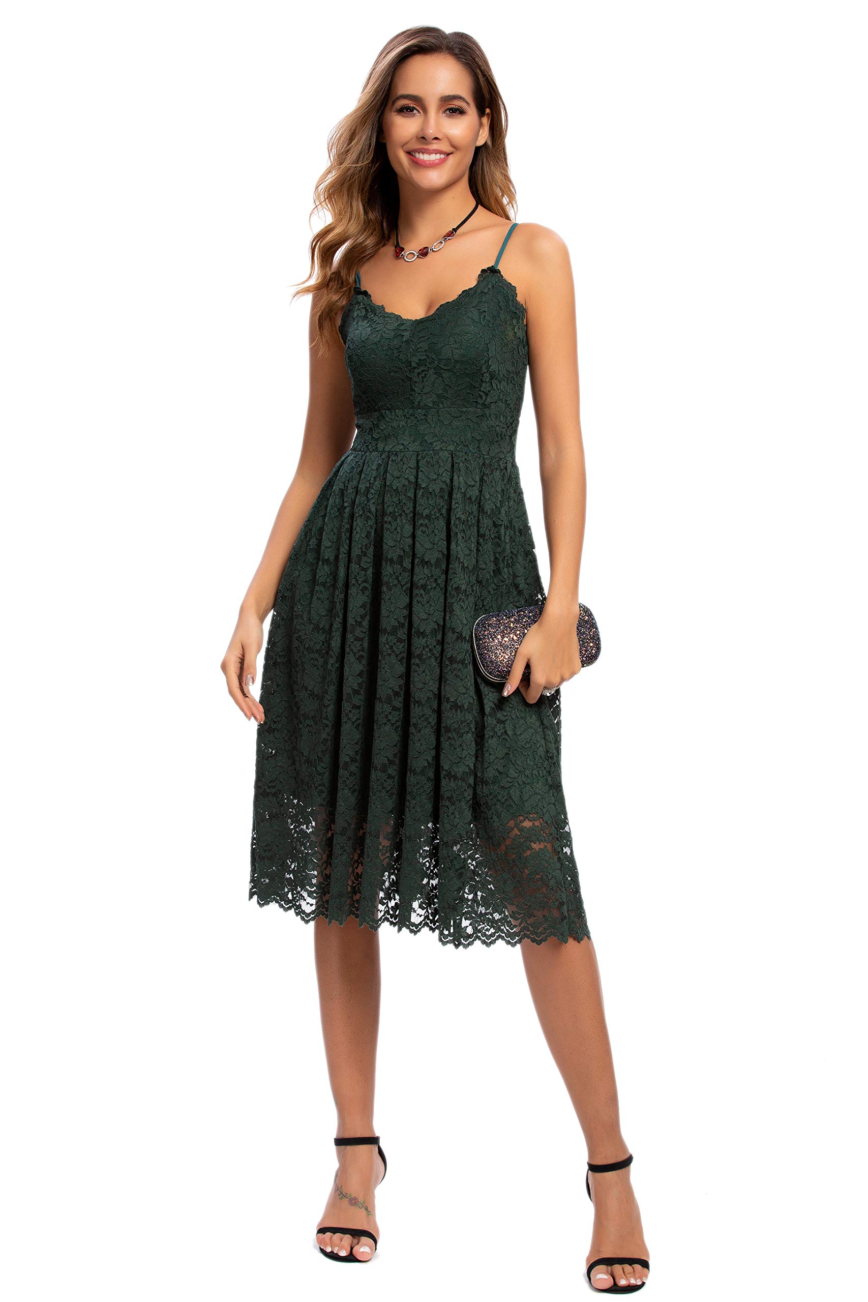 Elegant ATNLEWHI Women's Spaghetti Strap V-Neck Sleeveless A-Line Lace Dress for Evening, Cocktail Party, Wedding Guest & Special Occasions - Perfect for Formal Events, Date Nights & Summer Weddings