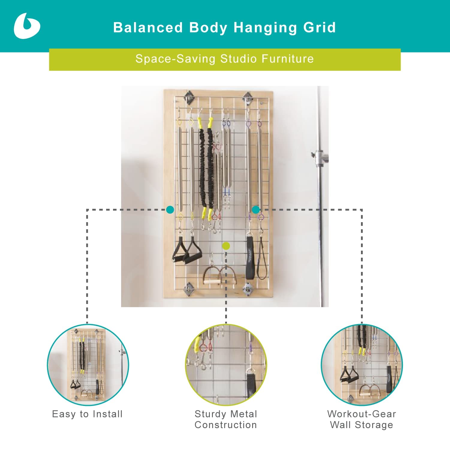 Balanced Body Space-Saving Studio Furniture - Hanging Grid System for Home & Professional Dance/Yoga Studios | Wall-Mounted Storage Solution for Small Spaces