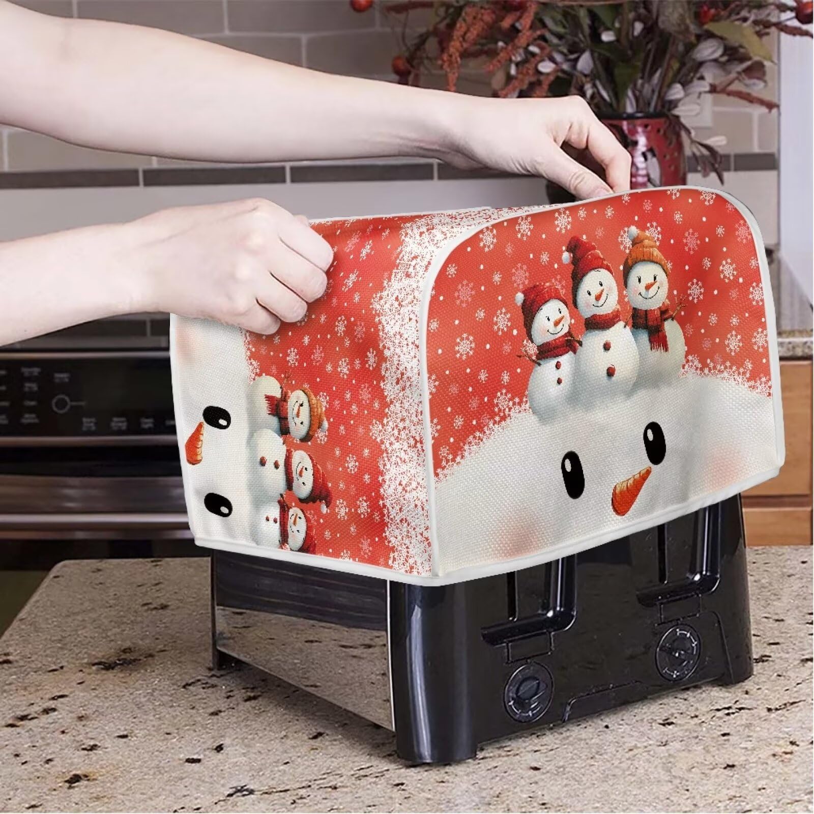 Christmas Snowman Printed Toaster Cover - Anti-Dust & Fingerproof Kitchen Appliance Protector with Snowflake Design - Perfect for Microwave, Toaster Oven & Small Kitchen Appliances - Holiday Kitchen Decor Accessory for Christmas Baking & Cozy Home Decor