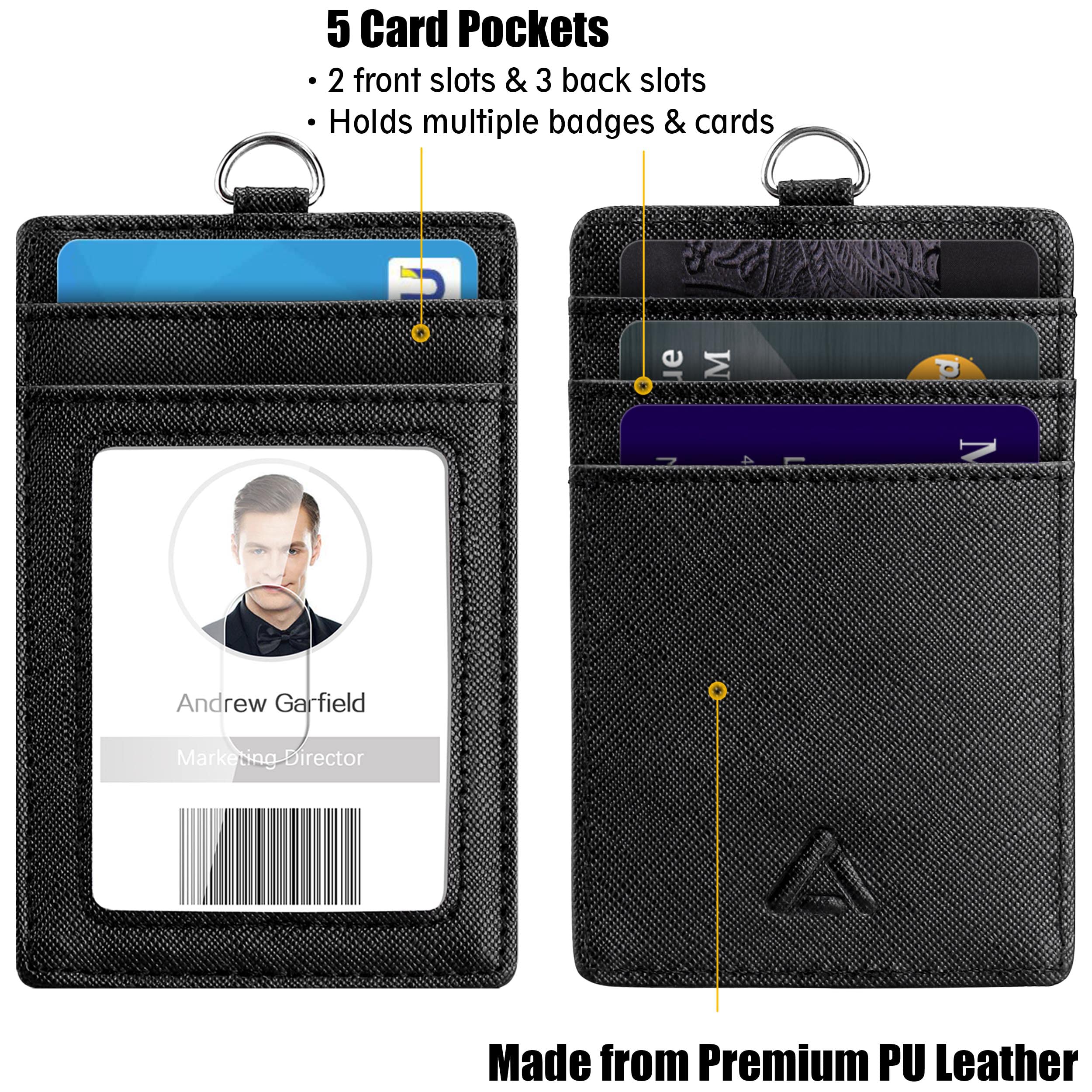 Durable Metal Retractable Badge Holder with Belt Clip & Key Ring - Waterproof Vertical Clear ID Card Holder & PU Leather Badge Reel - Perfect for Office, Security, Events & Conventions