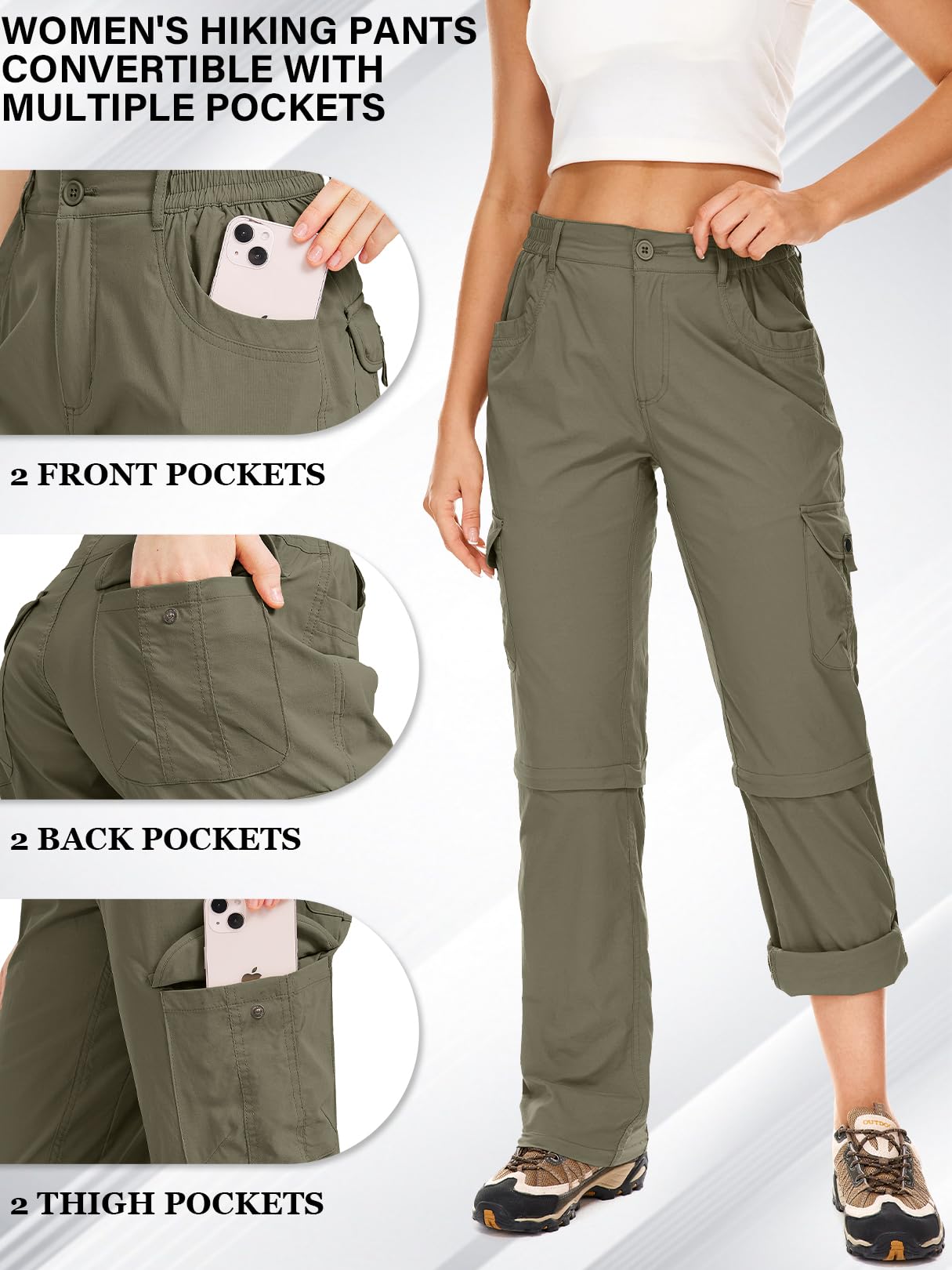 Women's Convertible Hiking Pants - Quick Dry Lightweight Zip-Off Outdoor Pants for Hiking, Fishing, Travel & Safari Adventures | Perfect for Camping, Trekking and Outdoor Activities