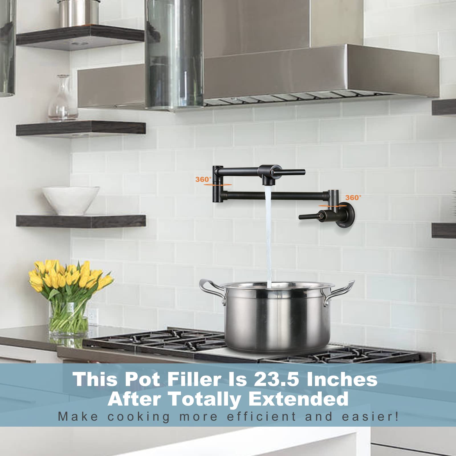 Commercial Grade Oil-Rubbed Bronze Wall Mount Pot Filler Faucet - Brass Swing Arm Kitchen Faucet with Double Joint for Stove - Perfect for Restaurant & Home Cooking