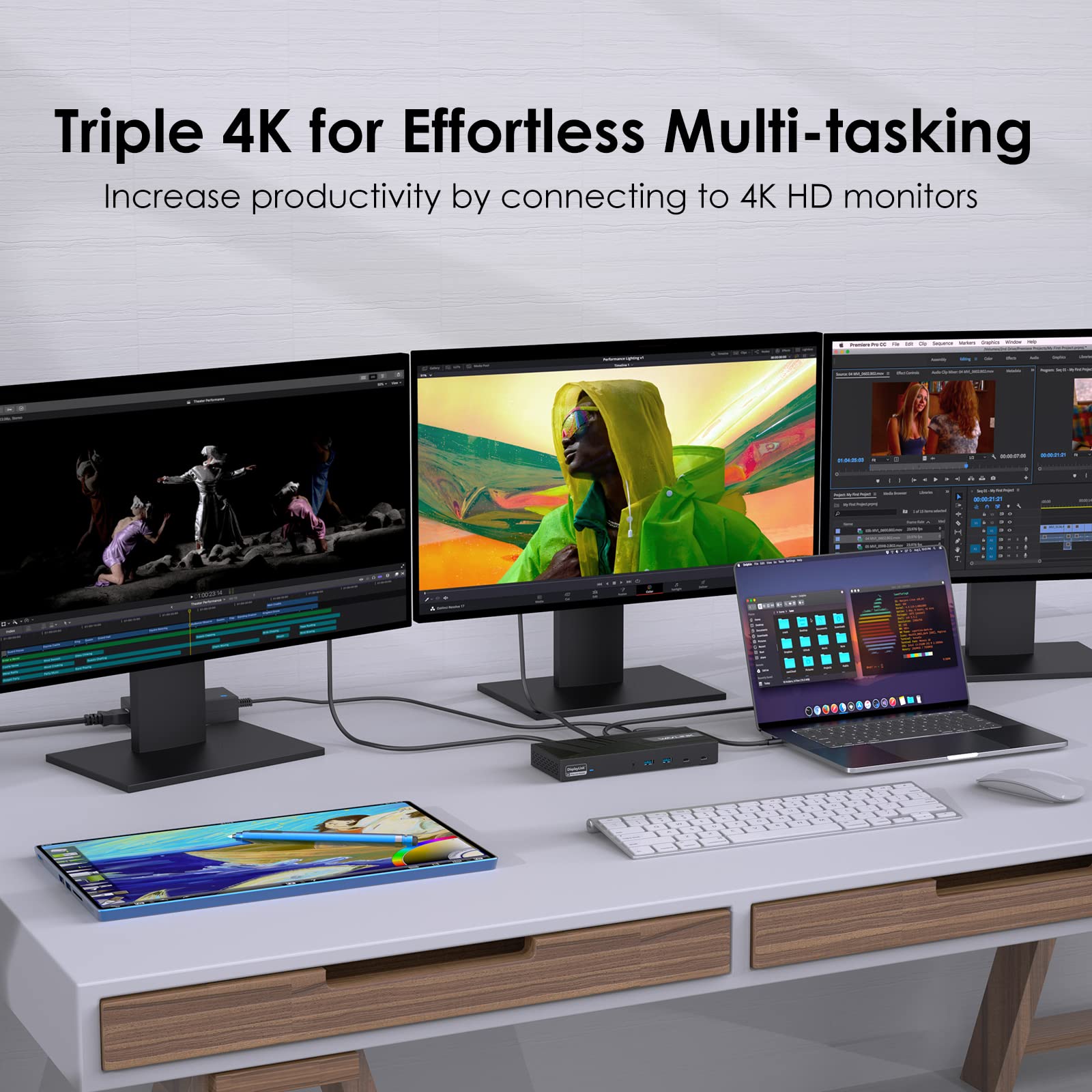WAVLINK Triple Monitor Docking Station 4K@60Hz - Thunderbolt 4/3 & USB-C Compatible for Mac M1/M2/M3/M4 & Windows/Chrome - 3 HDMI, 2 DP, 100W Charging, 6 USB Ports, Ethernet, Audio - Perfect for Home Office & Multi-Screen Productivity