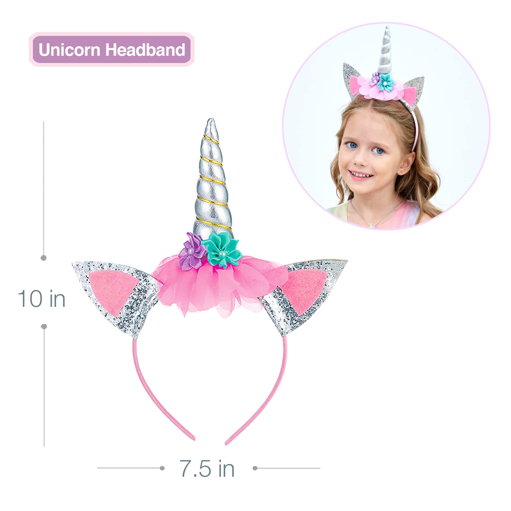 Unicorn Princess Dress Up Costume Set for Girls - Sparkly Tutu Dress, Tiara & Jewelry - Perfect for Birthday Parties, Halloween & Pretend Play
