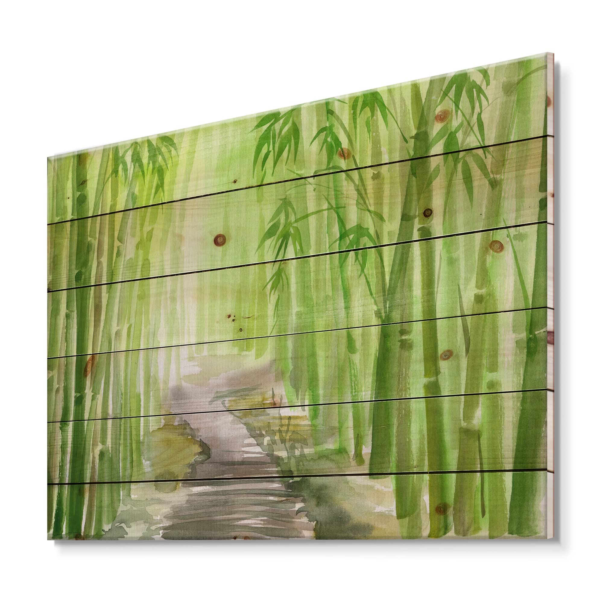 DesignQ Green Bamboo Forest Traditional Wood Wall Decor - Handcrafted Pine Wood Art Panel with Landscape Print - Perfect for Living Room, Bedroom & Office Decoration