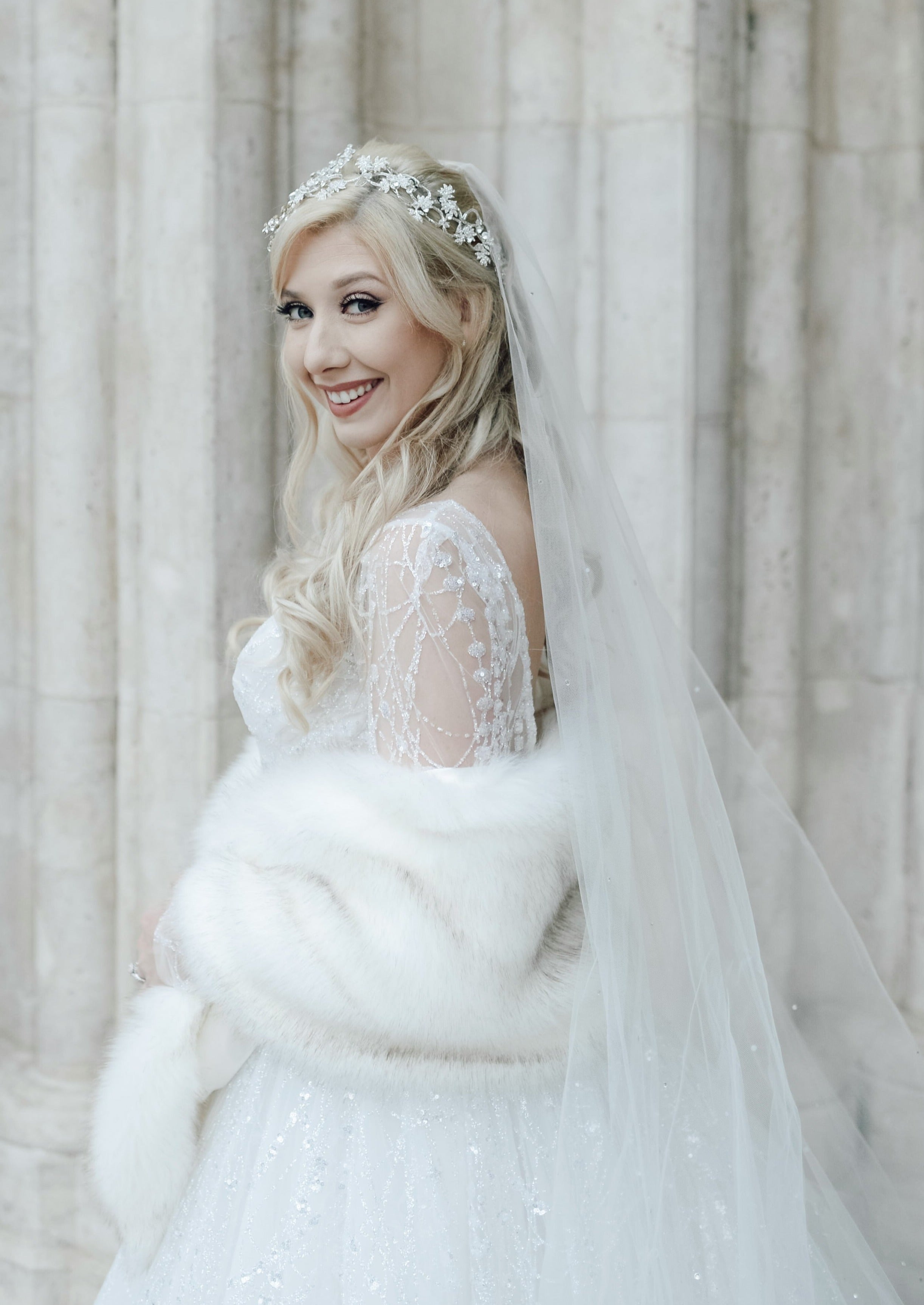 Ivory and Black Fur Coat (Lilian Wht03) - Elegant Winter Outerwear for Women, Perfect for Parties & Formal Events