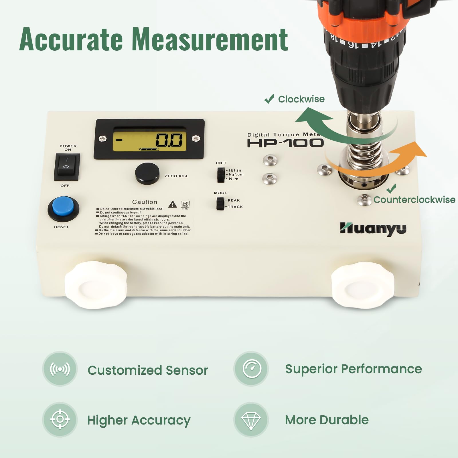 Huanyu Digital Torque Meter HP-100 - Portable Torque Gauge Tester with LCD Display for Screwdriver, Wrench & Bolt Measurement - Perfect for Automotive Repair, Industrial Maintenance & DIY Projects