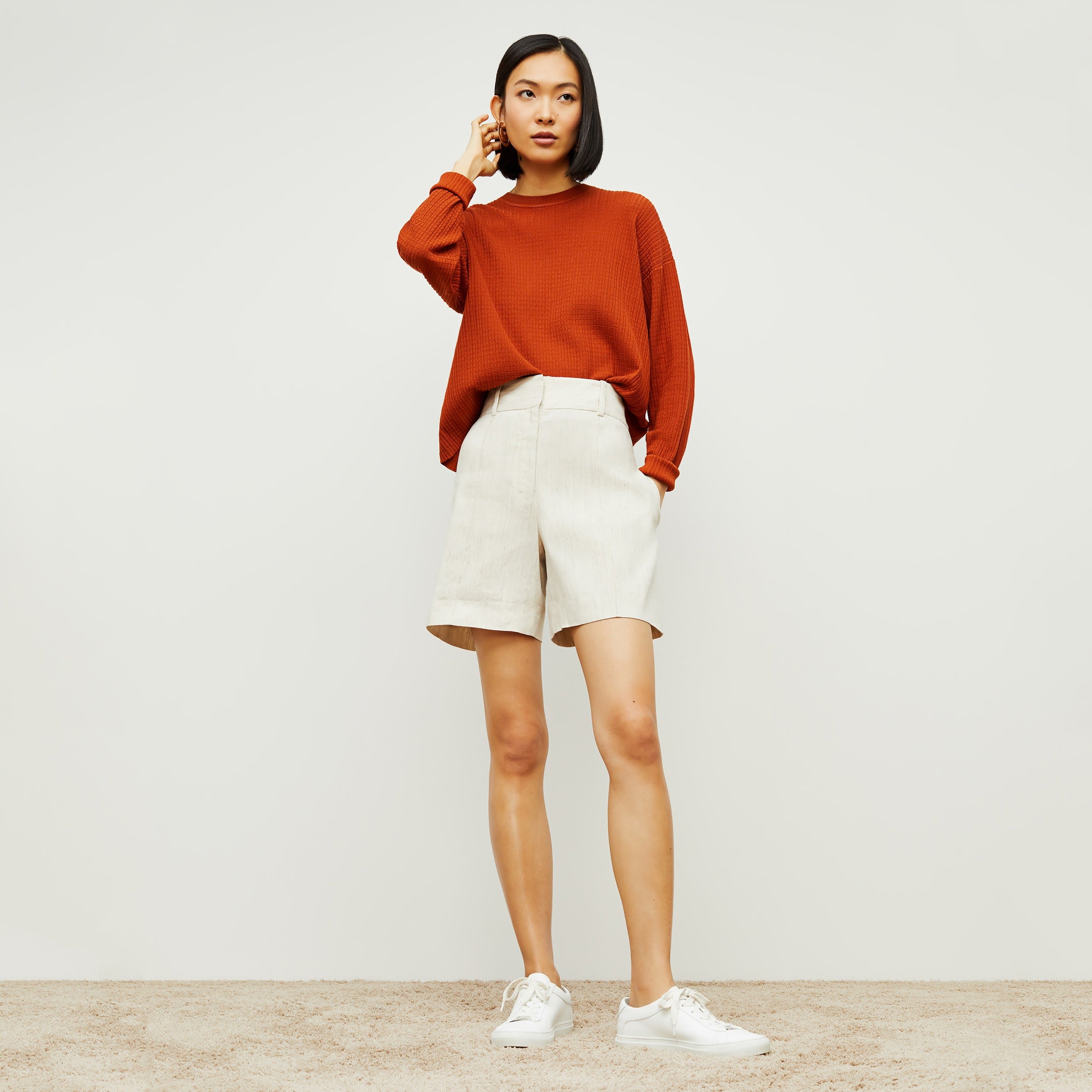 Caitlin Short Slubbed Stretch Linen Shorts in Natural - Comfortable & Stylish for Summer Outings, Beach Vacations & Casual Wear