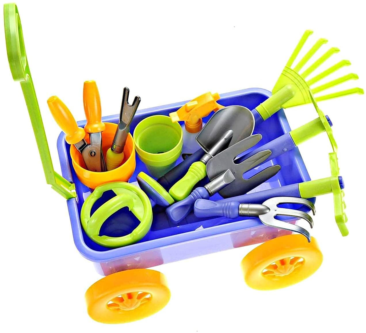 Premium 15-Piece Kids Gardening Toy Set with Wagon - Sturdy & Durable Outdoor Play Tools for Toddlers - Perfect for Yard, Beach, Sandbox & Garden Activities (Green, 2-Pack) - Ideal for Pretend Play, Outdoor Learning & Sensory Development