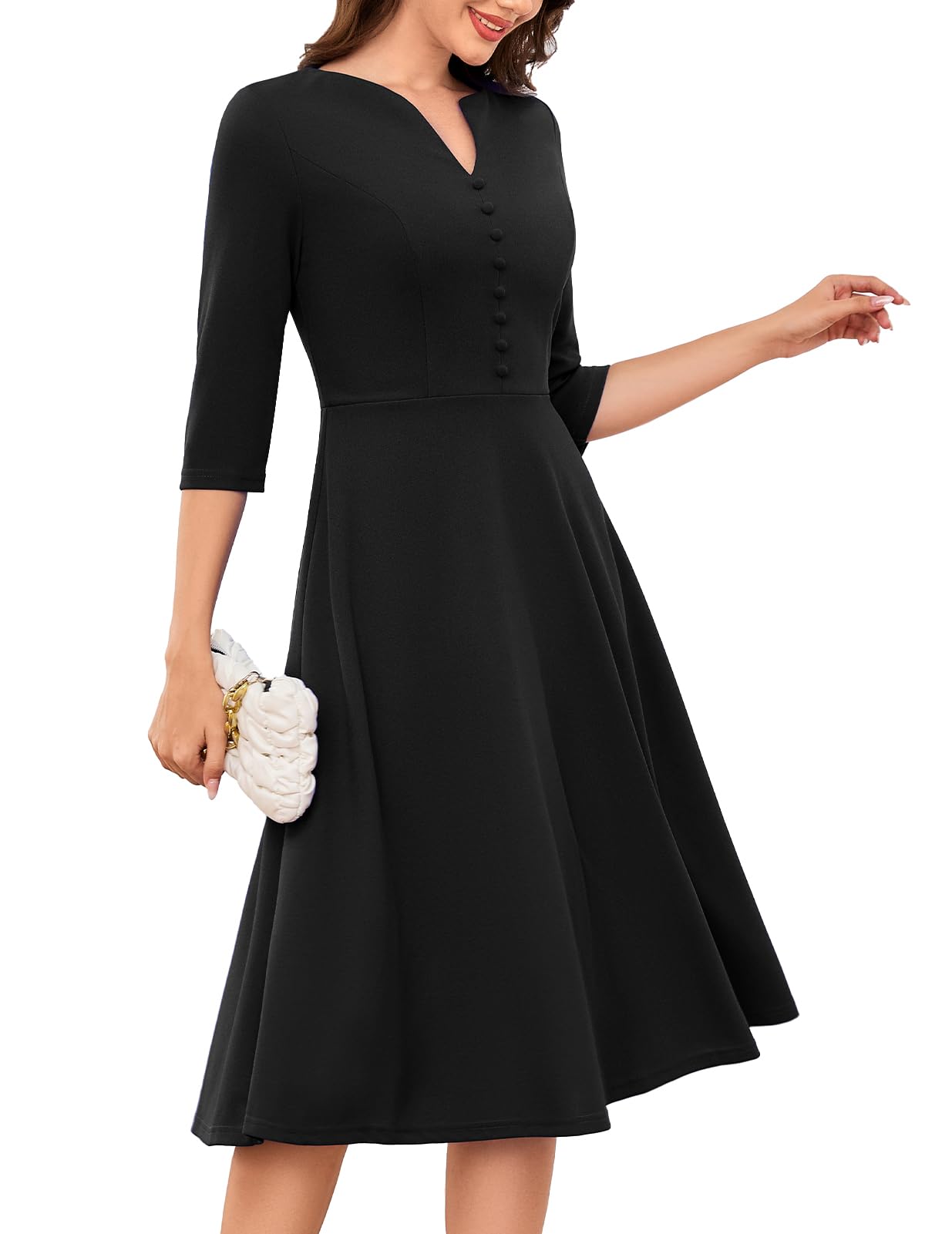 Elegant Vintage Cocktail Dress for Women - 3/4 Sleeve Formal Wedding Guest Dress, Church & Tea Party Attire | Perfect for Evening Events, Bridal Showers & Special Occasions