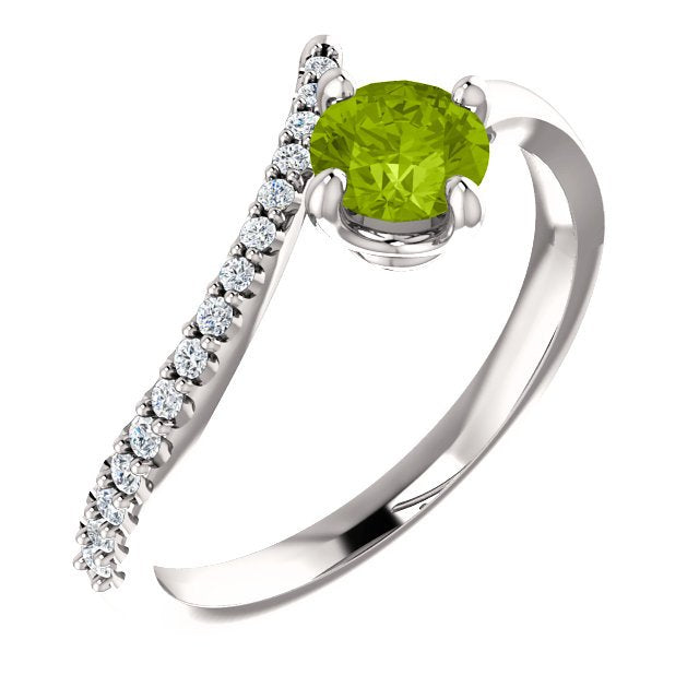 14K Gold 0.55ct Peridot & 0.10ctw Diamond Accent Bypass Ring - Elegant Jewelry for Engagement, Anniversary & Special Occasions