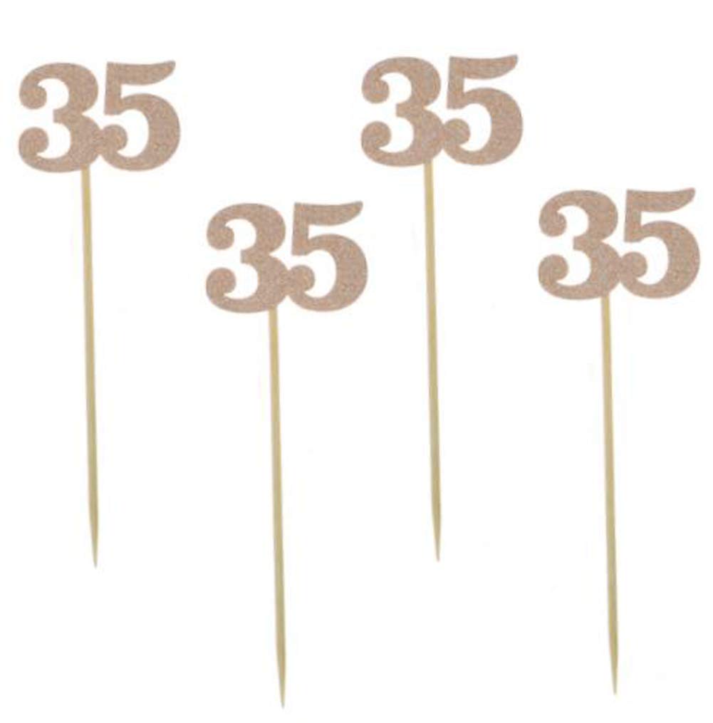 35th Birthday Party Cupcake Toppers - 20 Pack Rose Gold Glitter Number 35 Toppers for Anniversary, Milestone Celebration & Special Occasions