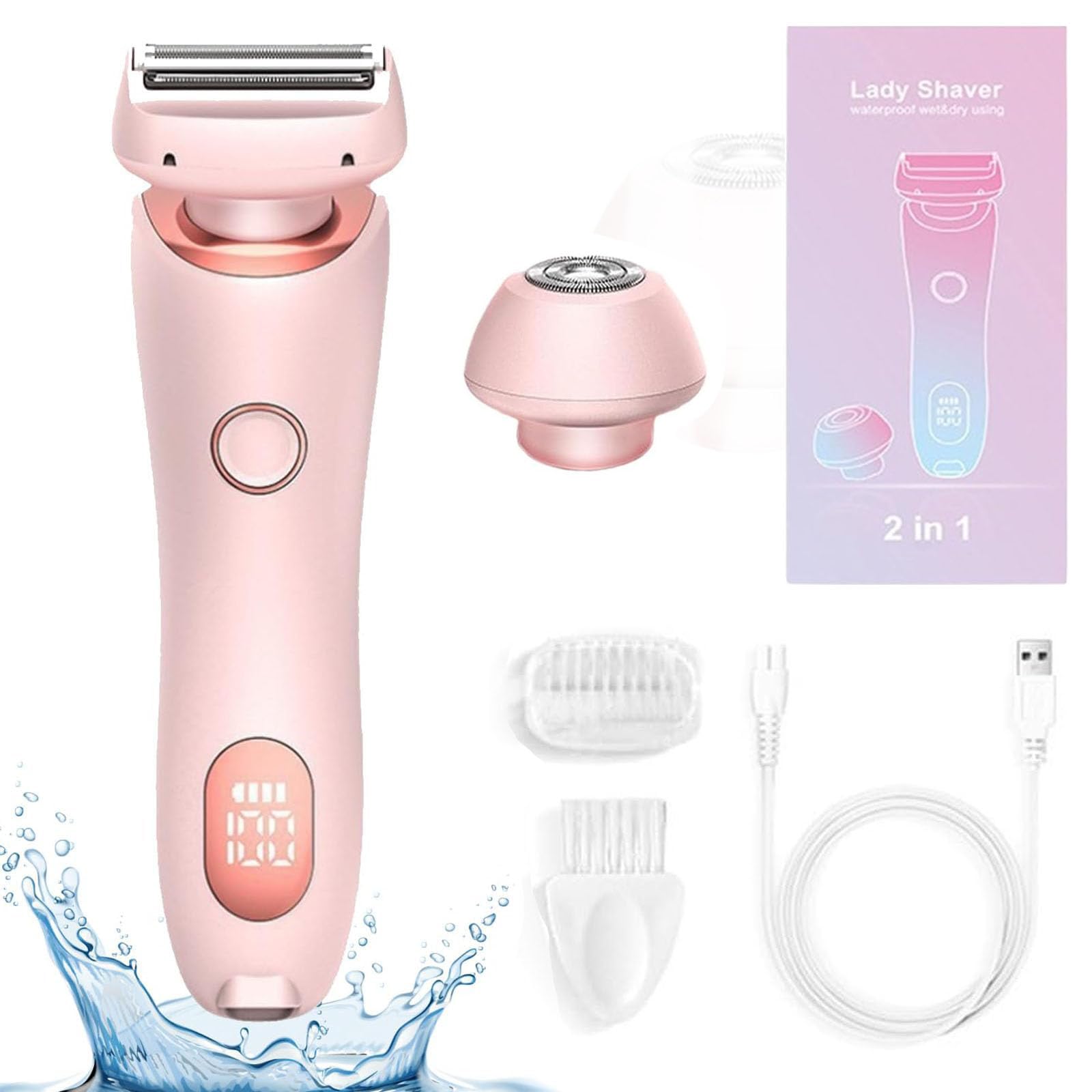 Modira Mermaid Shaver & Eviay Premium Shaver - 2-in-1 Electric Razor for Women, IPX7 Waterproof Wet & Dry Shaving, Pink - Perfect for Travel, Gym & Sensitive Skin Care