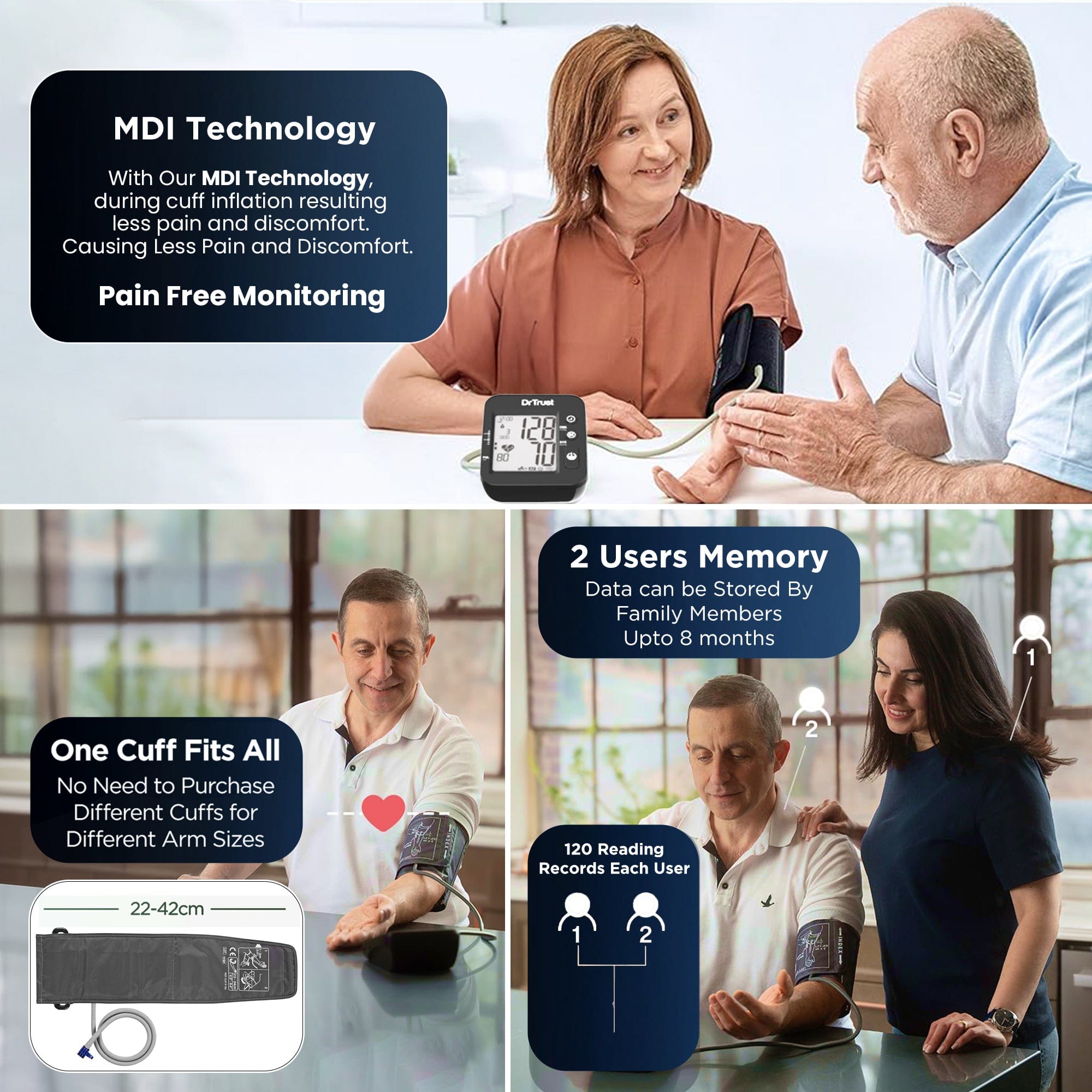 Dr Trust USA IntelliTrack Blood Pressure Monitor 131 - Accurate Digital BP Machine with Atrial Fibrillation (Afib) Detection, MDI Technology, USB & Battery Powered (4 AAA) - Home Health Monitoring for Stroke Prevention & Heart Care (Black)