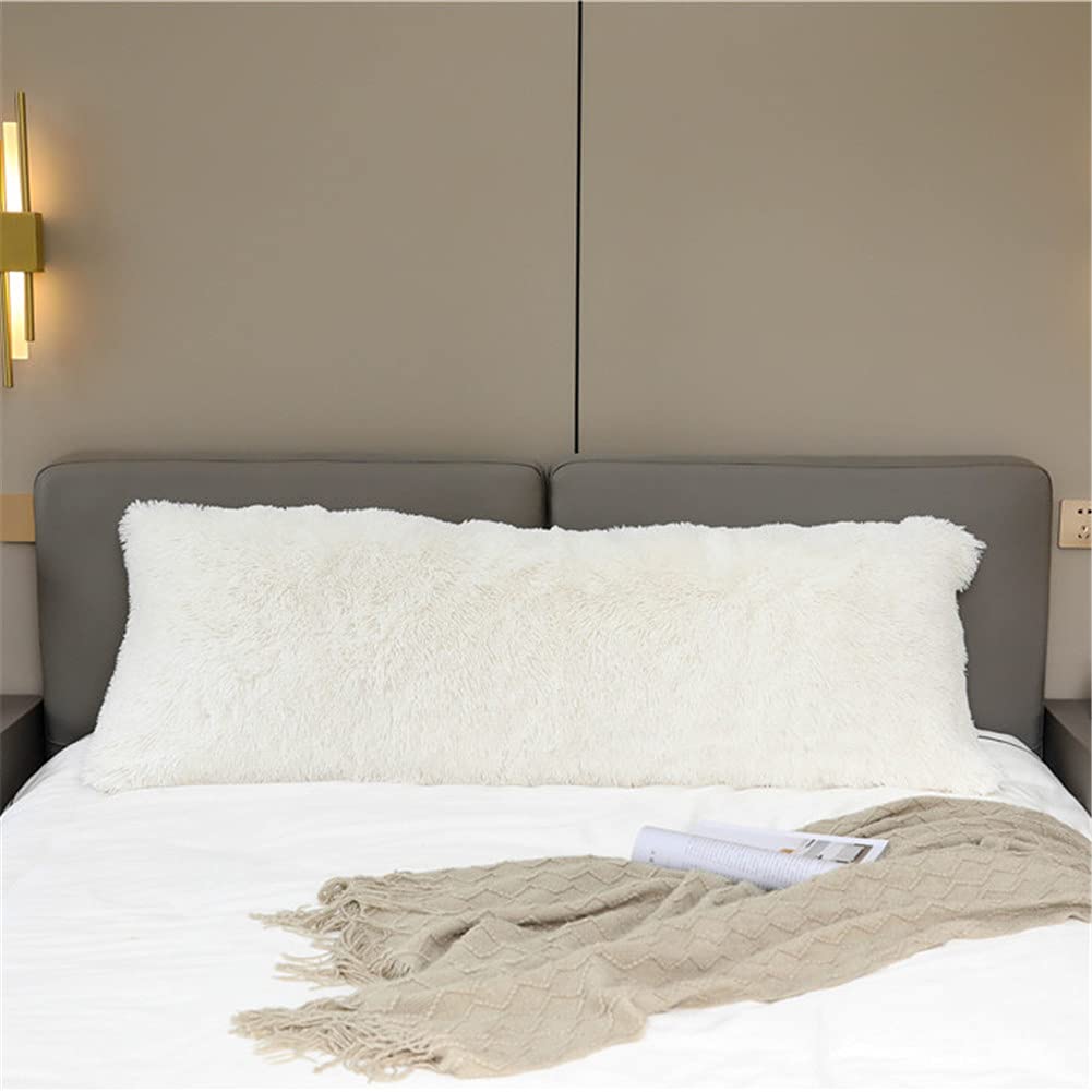 Luxury Plush Shaggy Body Pillow Cover 57x20 Inches - Ultra Soft Zippered Pillowcase for Adults (Cream White) | Perfect for Bedroom, Couch & Travel Comfort