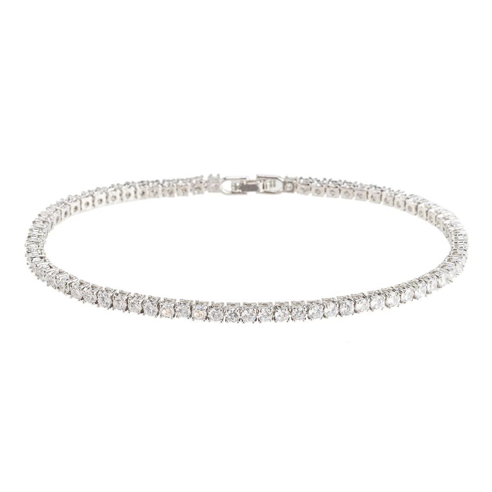 14K White Gold Plated Cubic Zirconia Tennis Anklet Bracelet for Women - 3mm & 4mm Width Options - Elegant Ankle Jewelry for Parties, Weddings & Everyday Wear